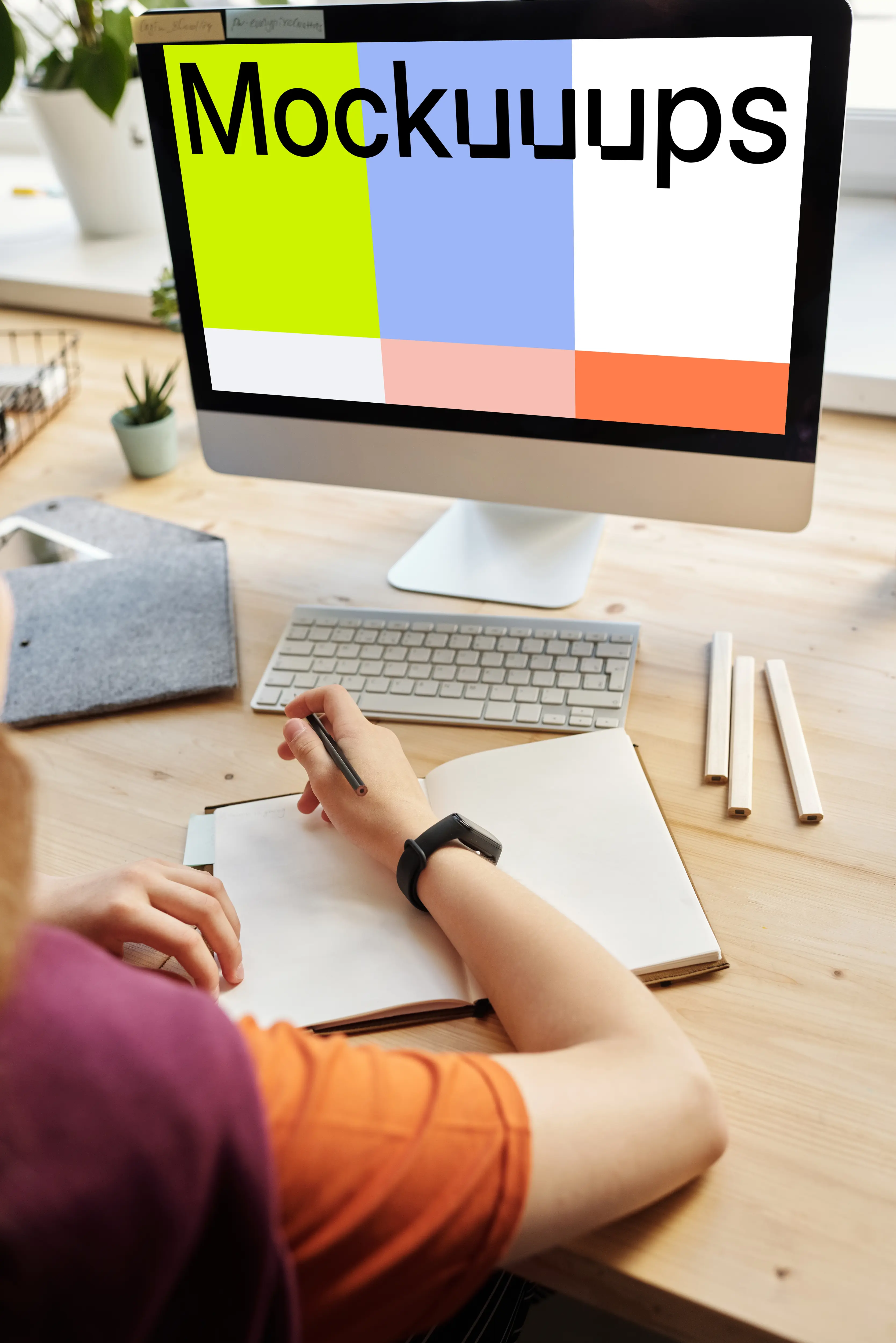 Kid working on iMac mockup