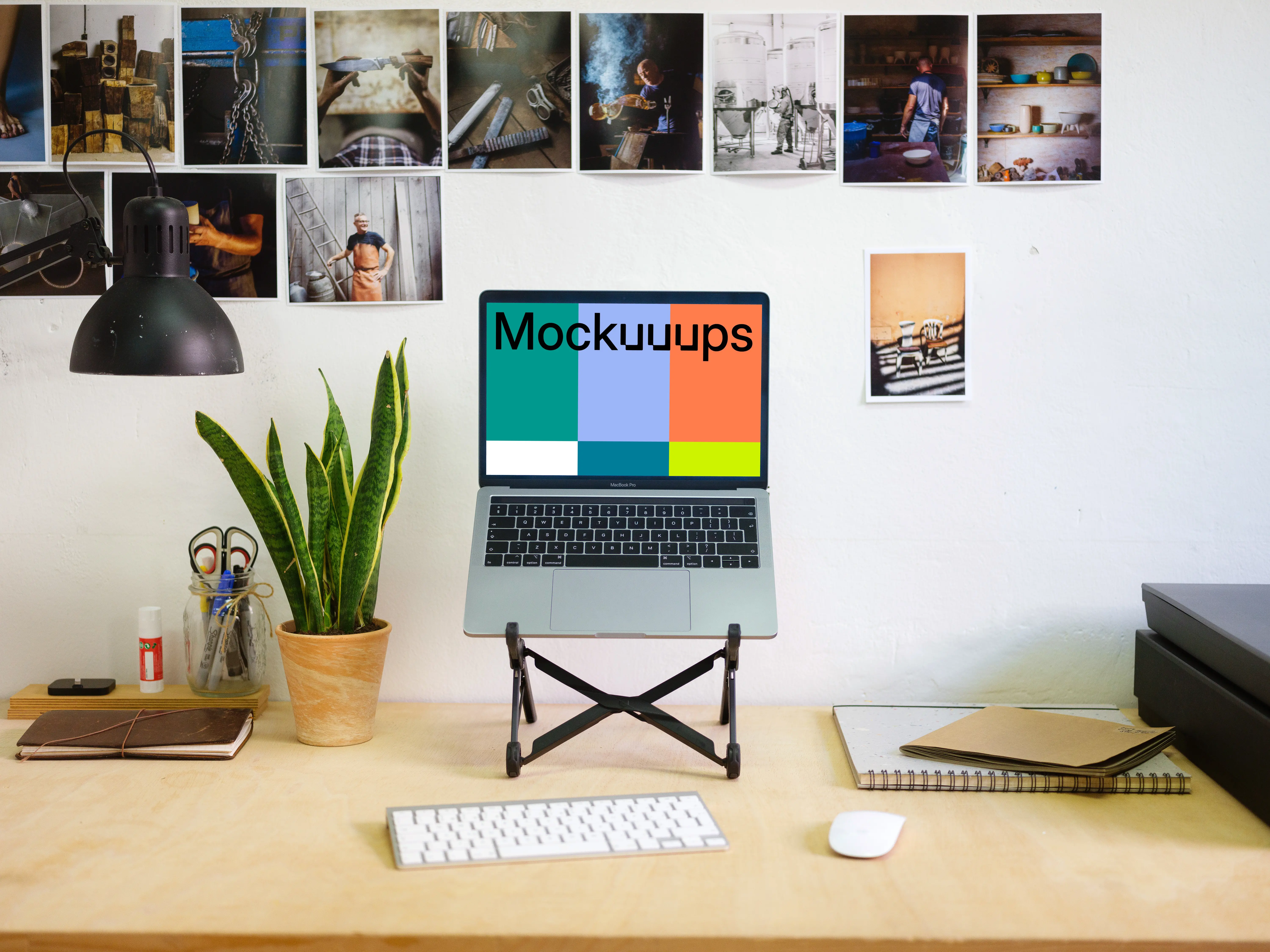 Macbook Pro mockup on a desk stand