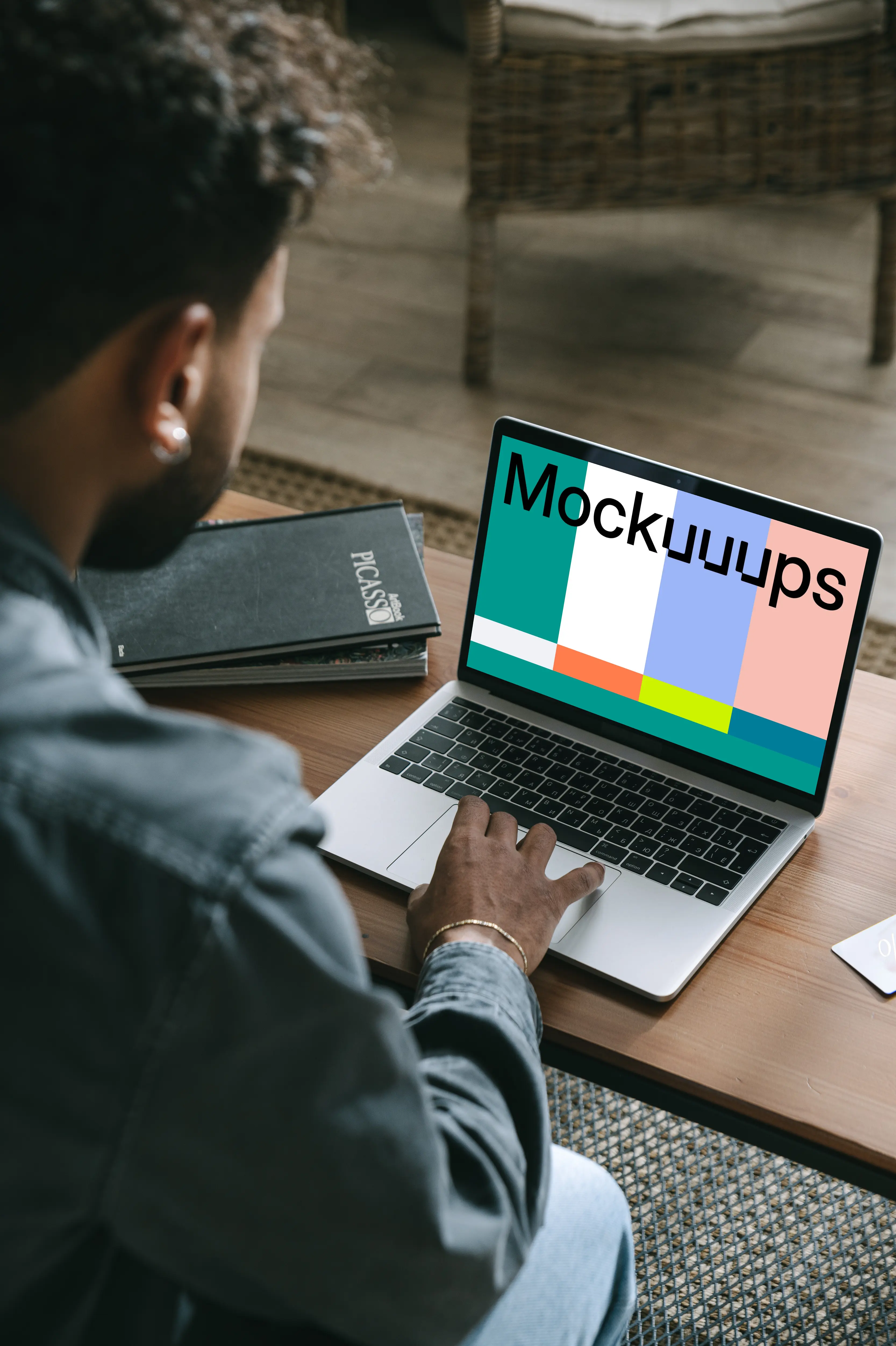Man shopping on his grey MacBook mockup  