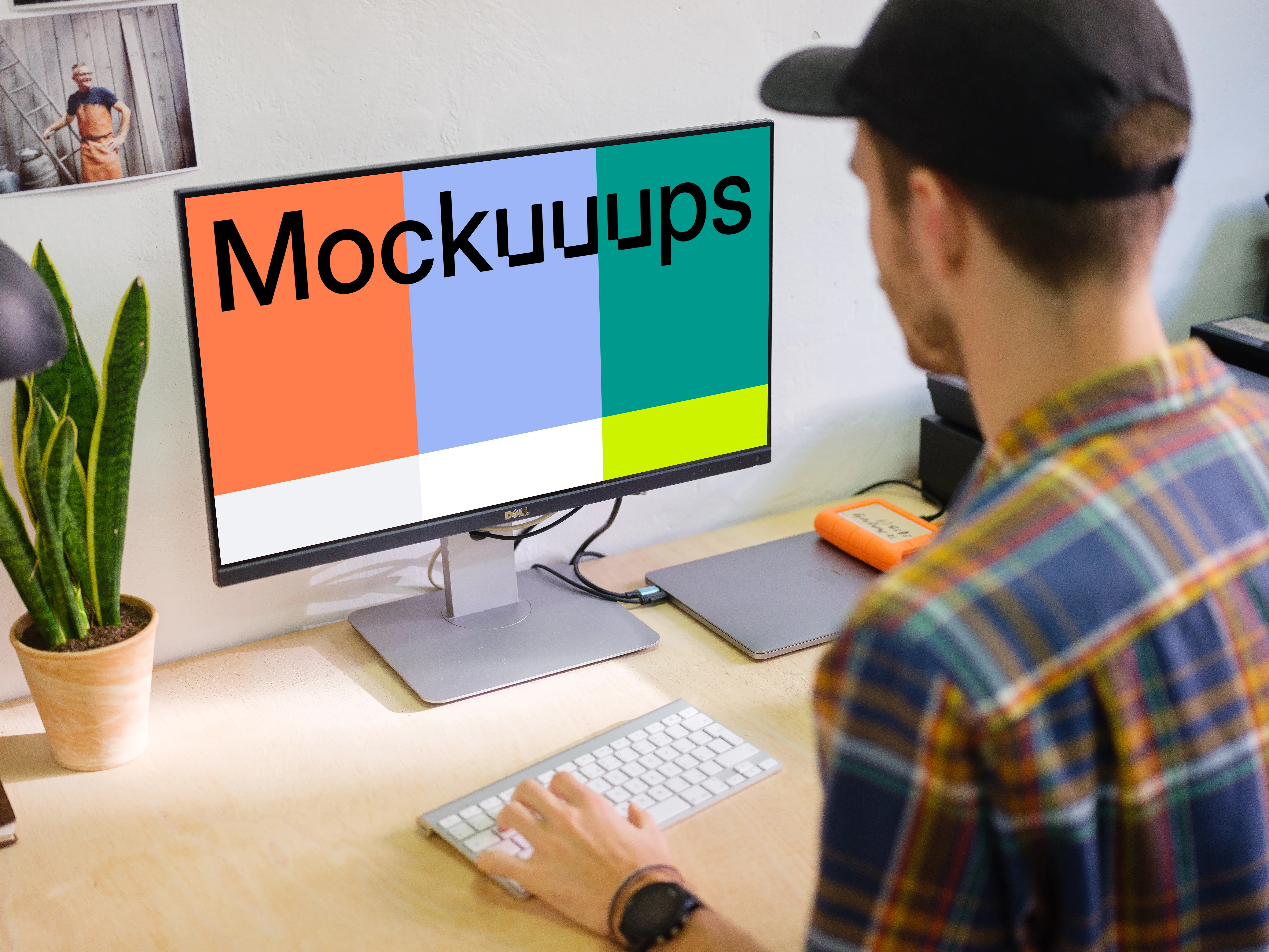 Man working on Dell display mockup