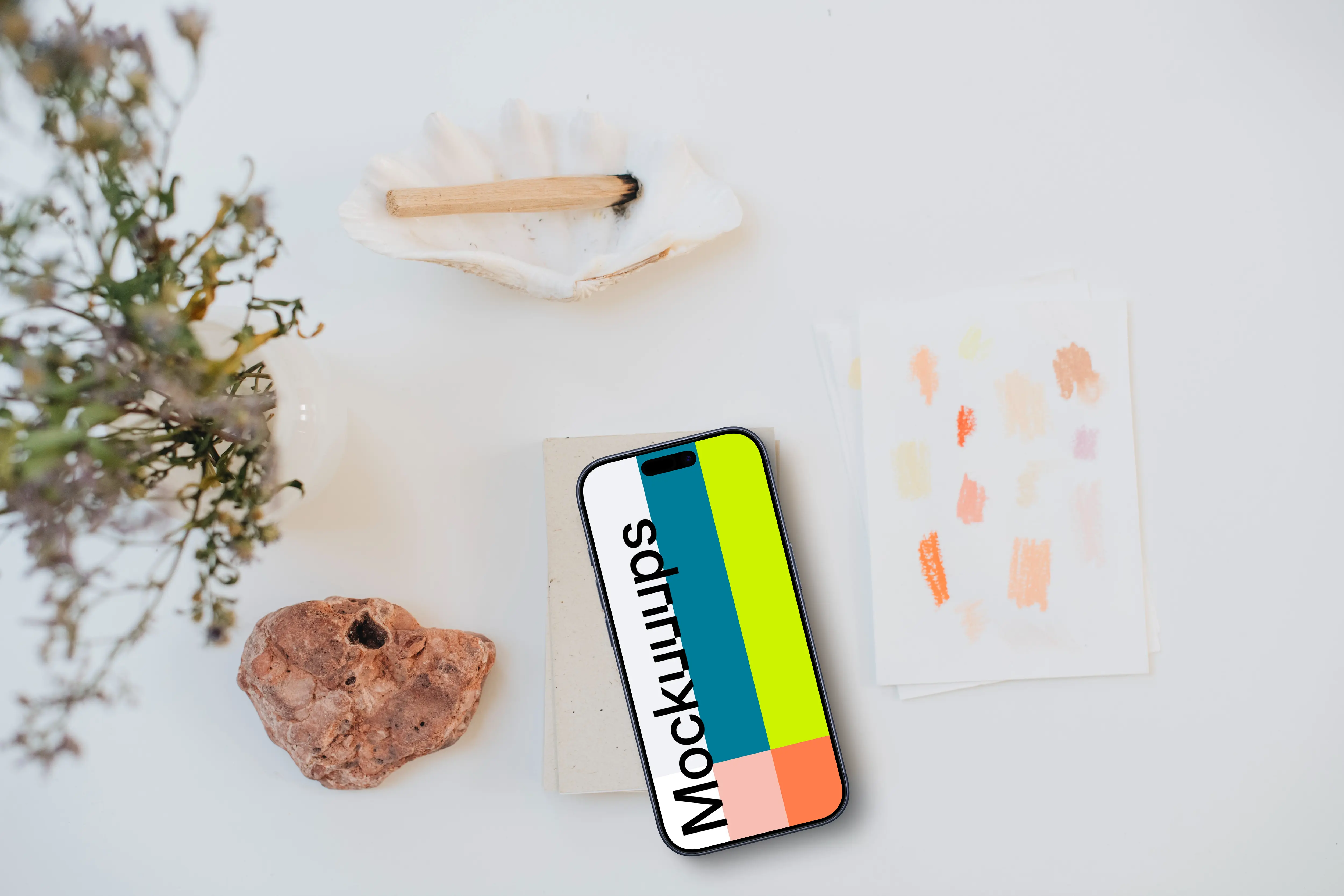 Mindful art scene including an iPhone mockup
