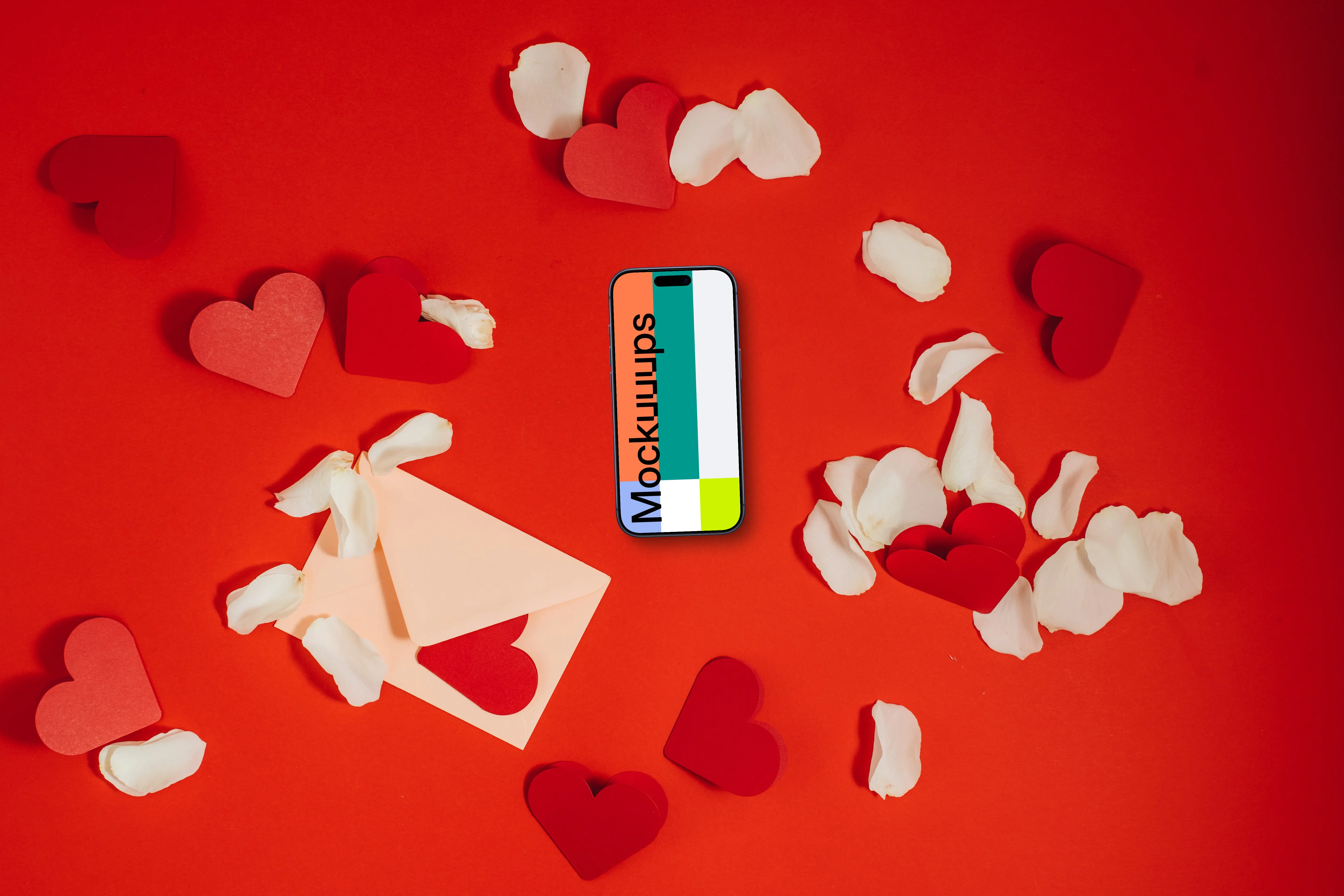 Mockup of smartphone on Valentine's day background