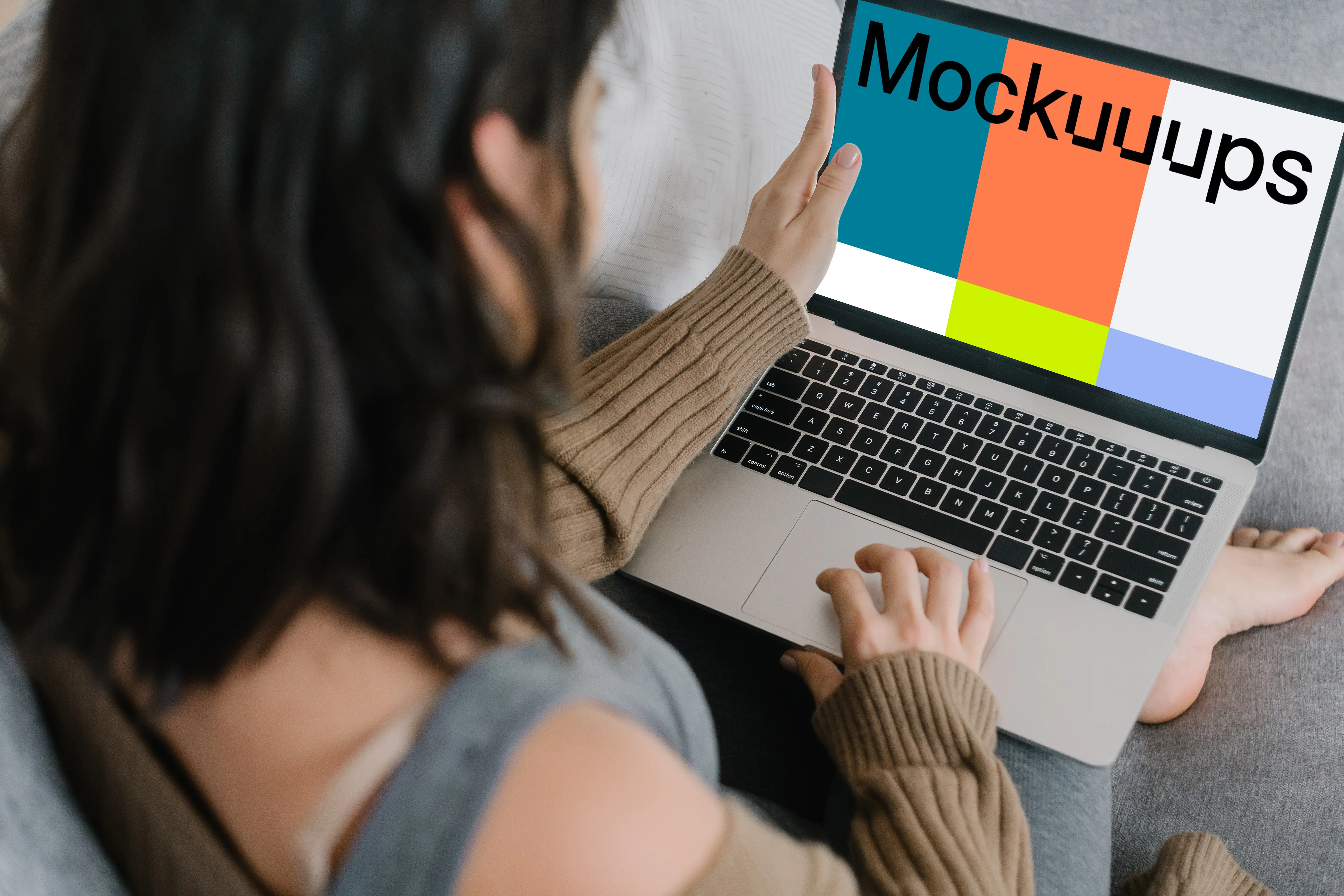 Notebook mockup on a lady’s lap