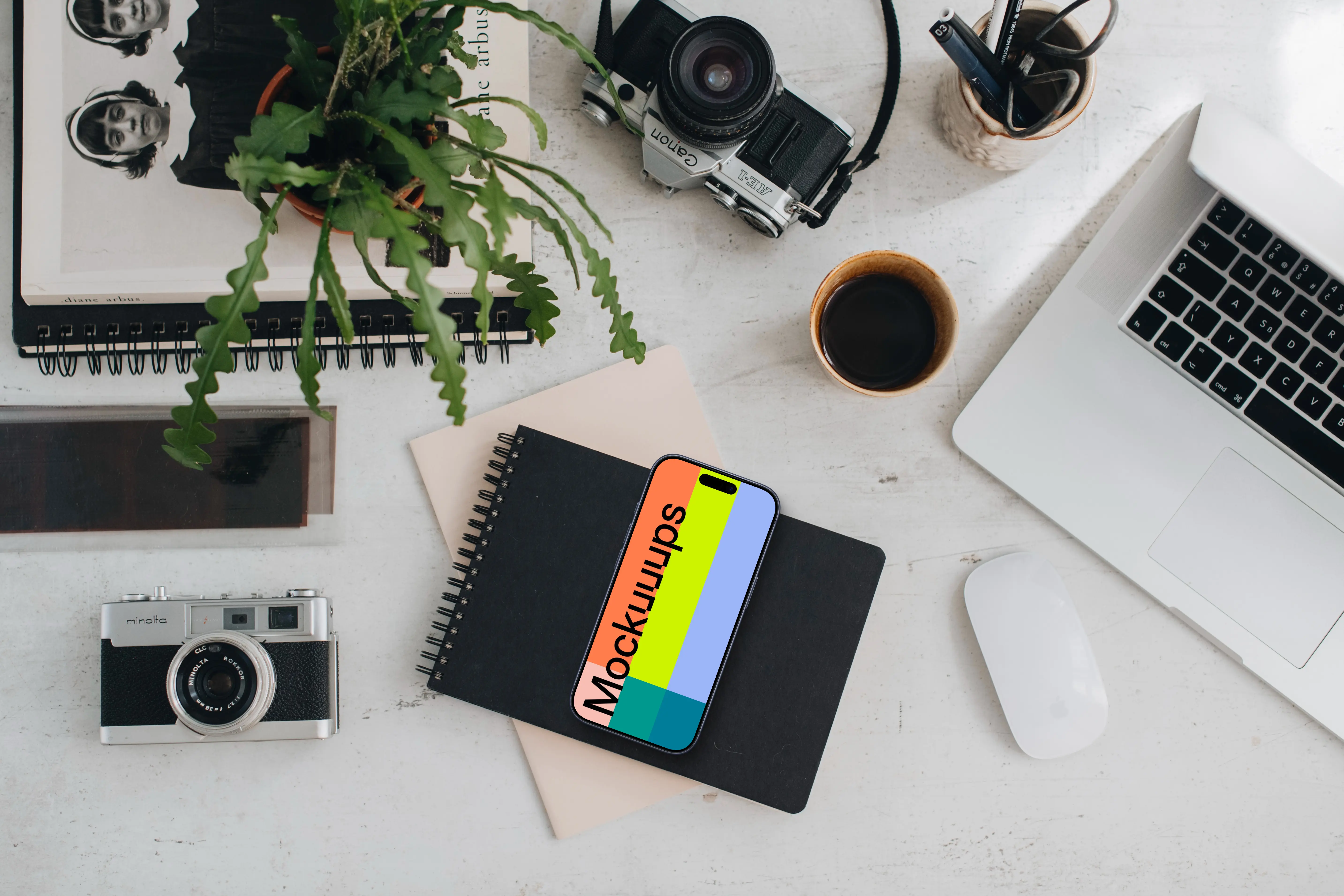 Office desk with a smartphone mockup