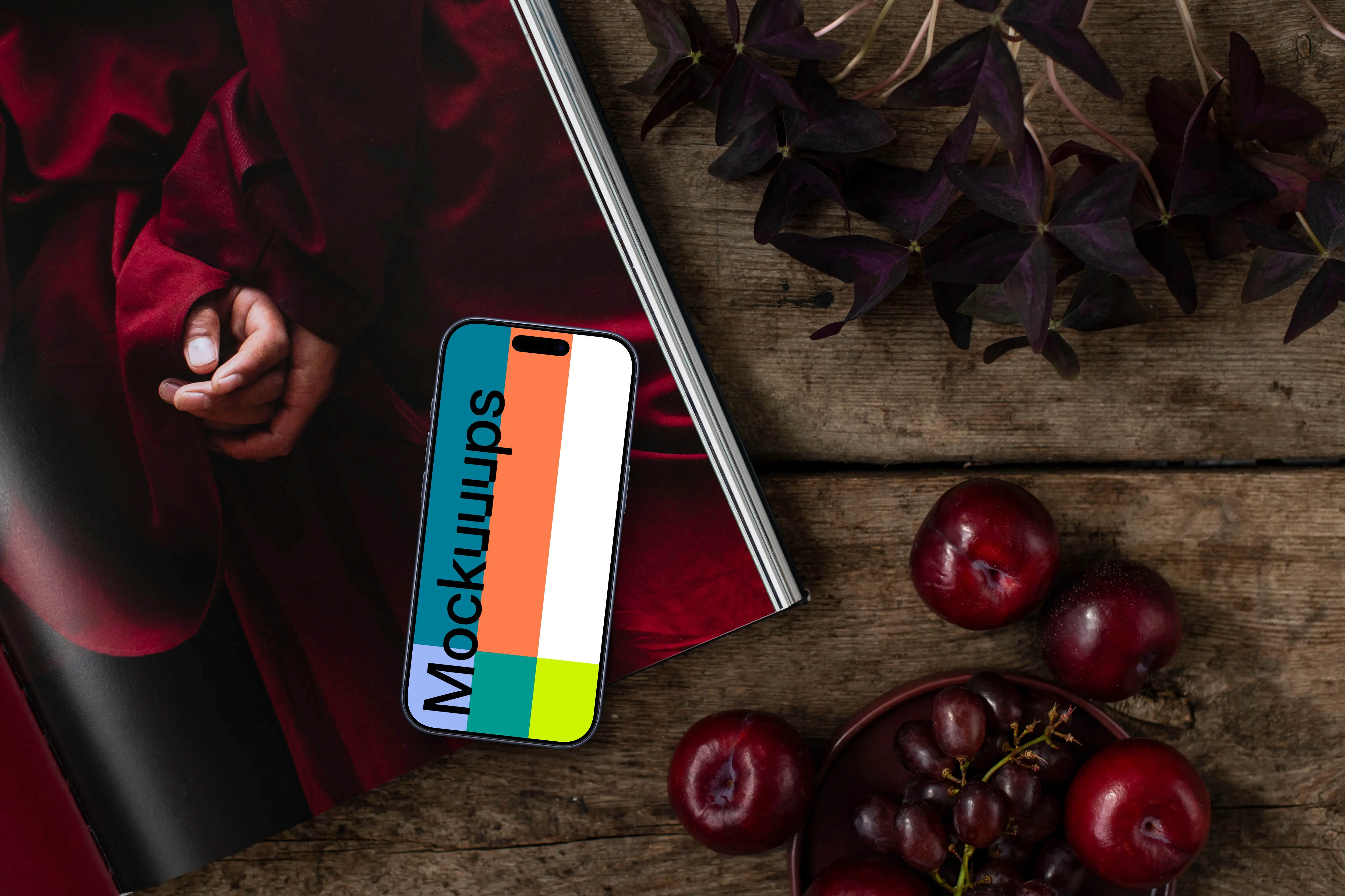 Phone mockup on magazine