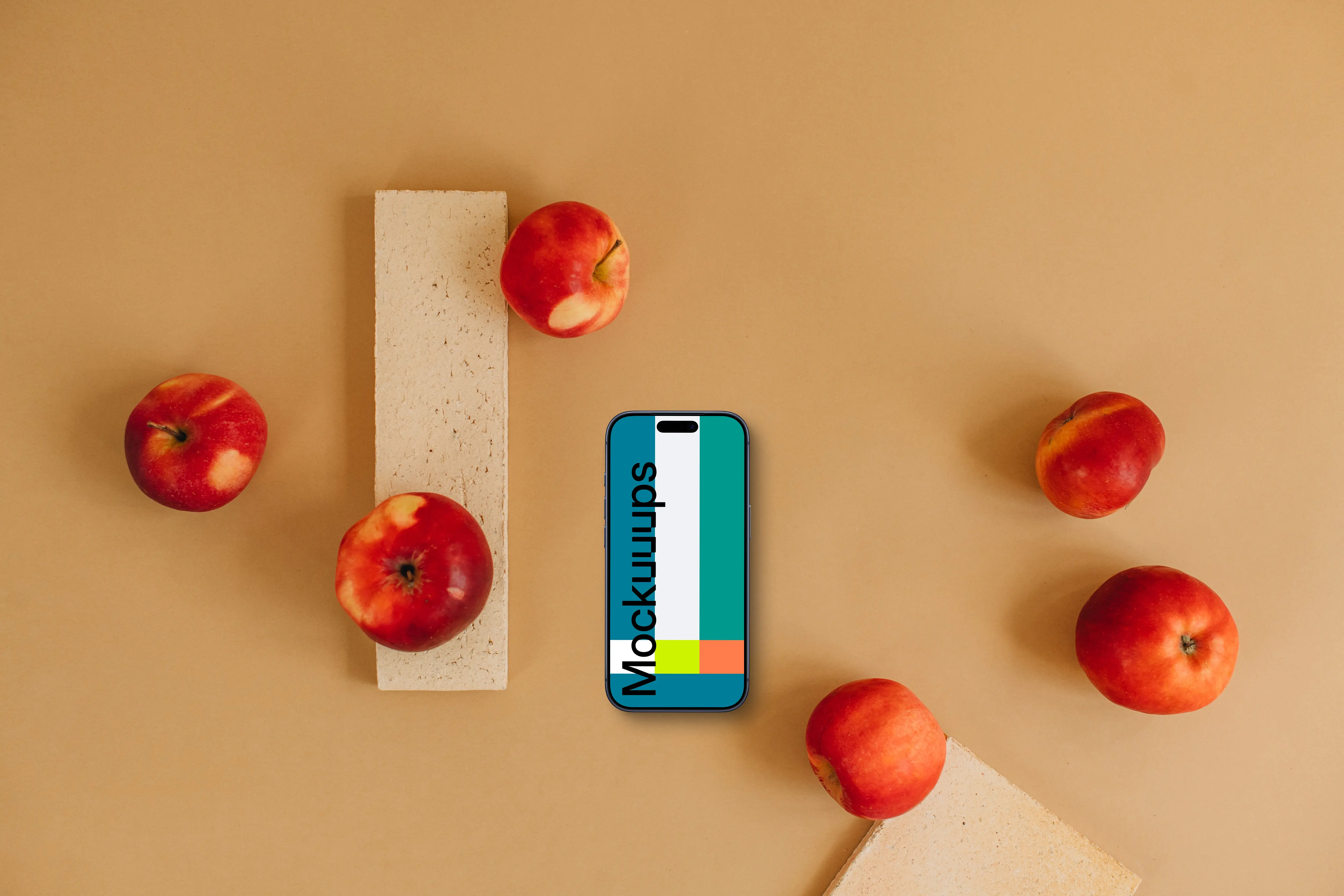 Phone mockup surrounded by apples