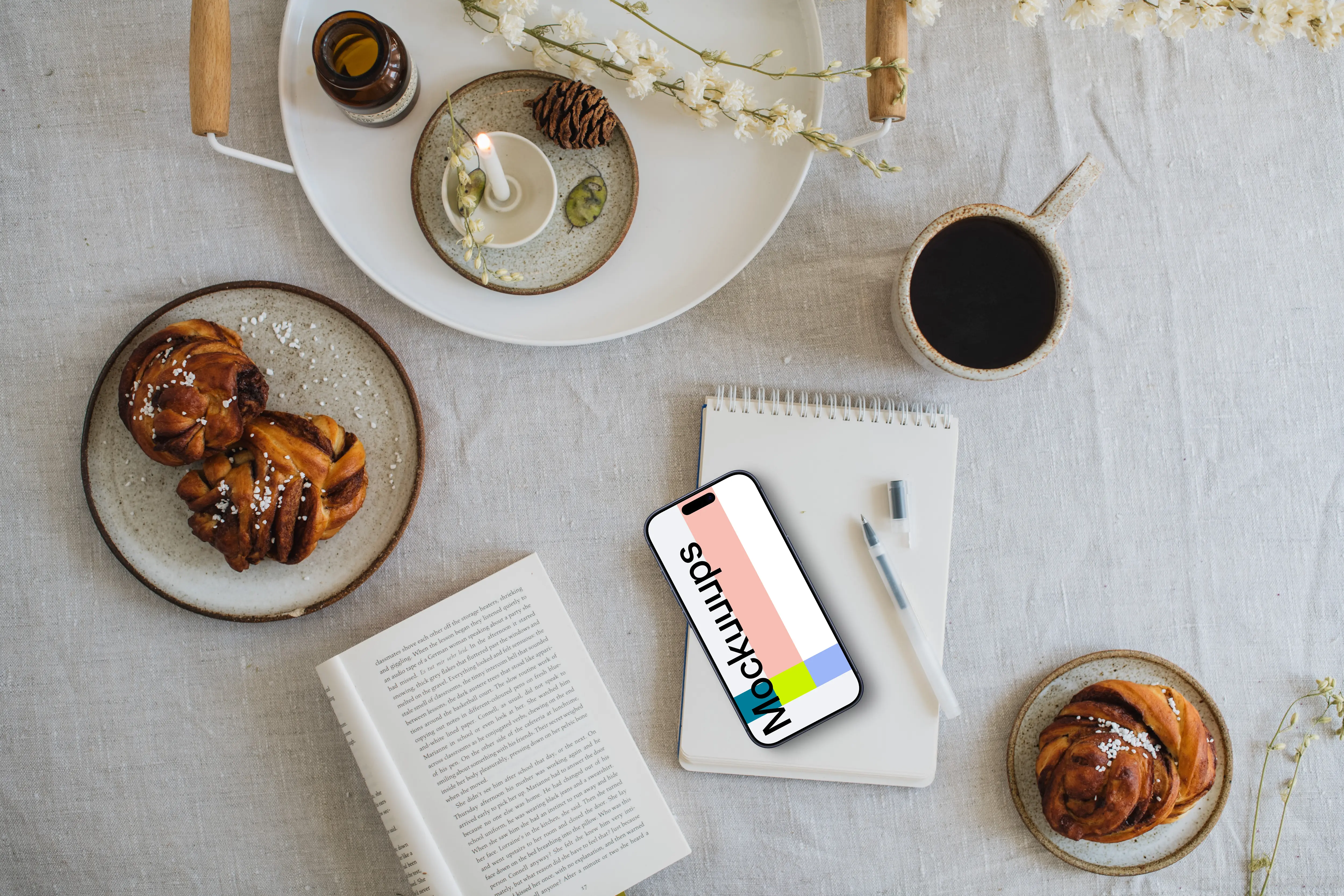 Phone mockup with a candle on the side