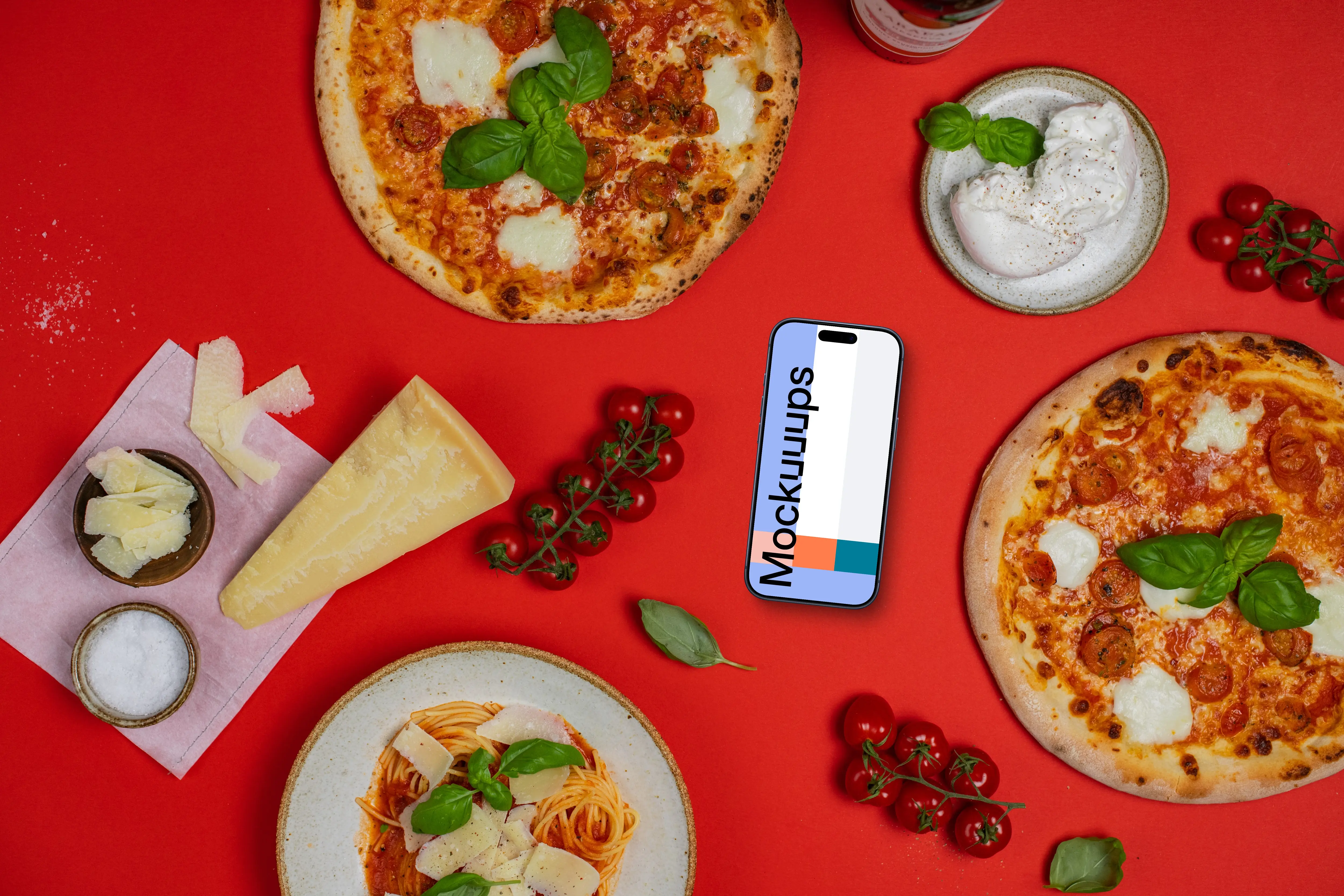 Phone mockup with a touch of Italian cuisine