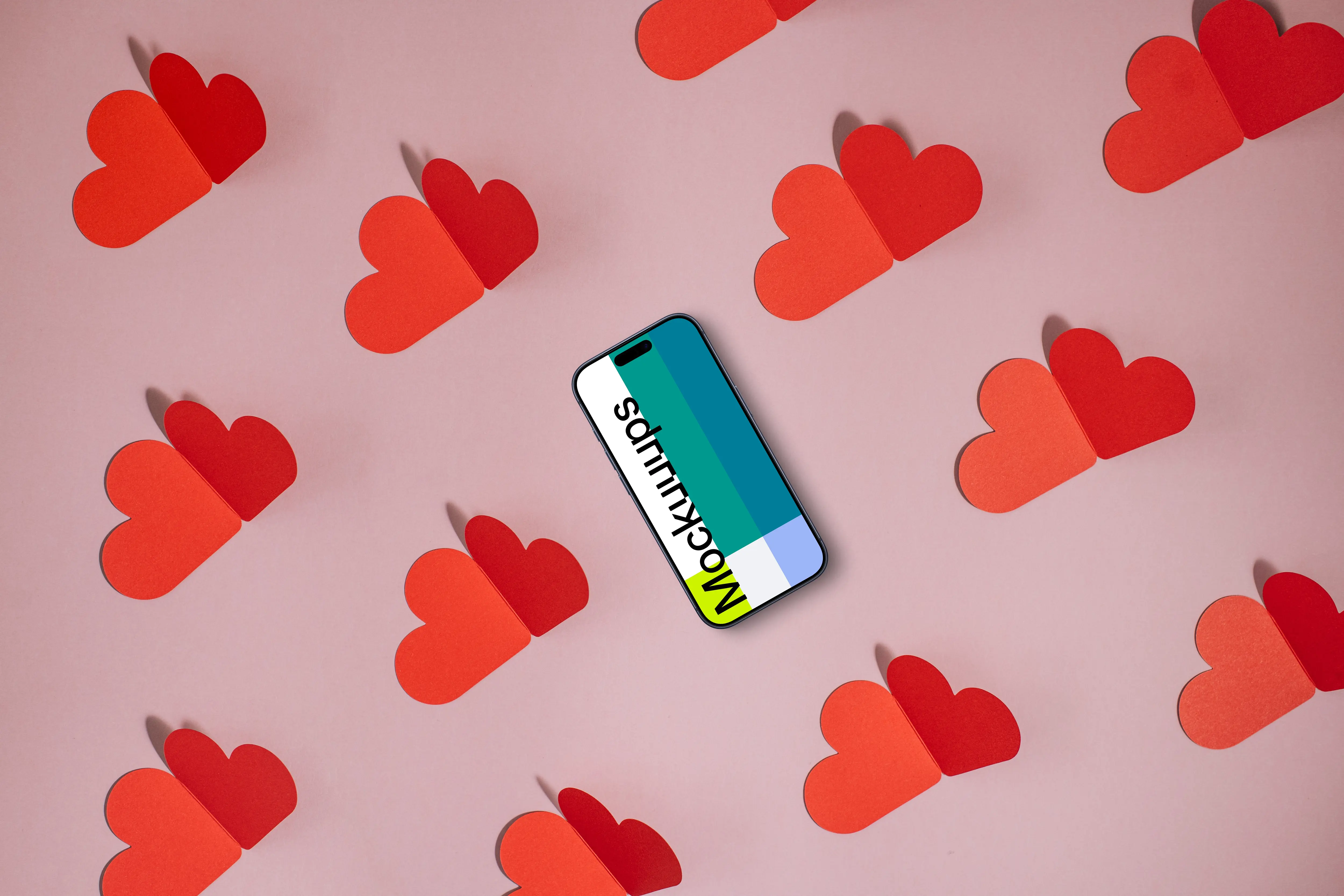 Phone mockup with hearths for Valentine’s Day