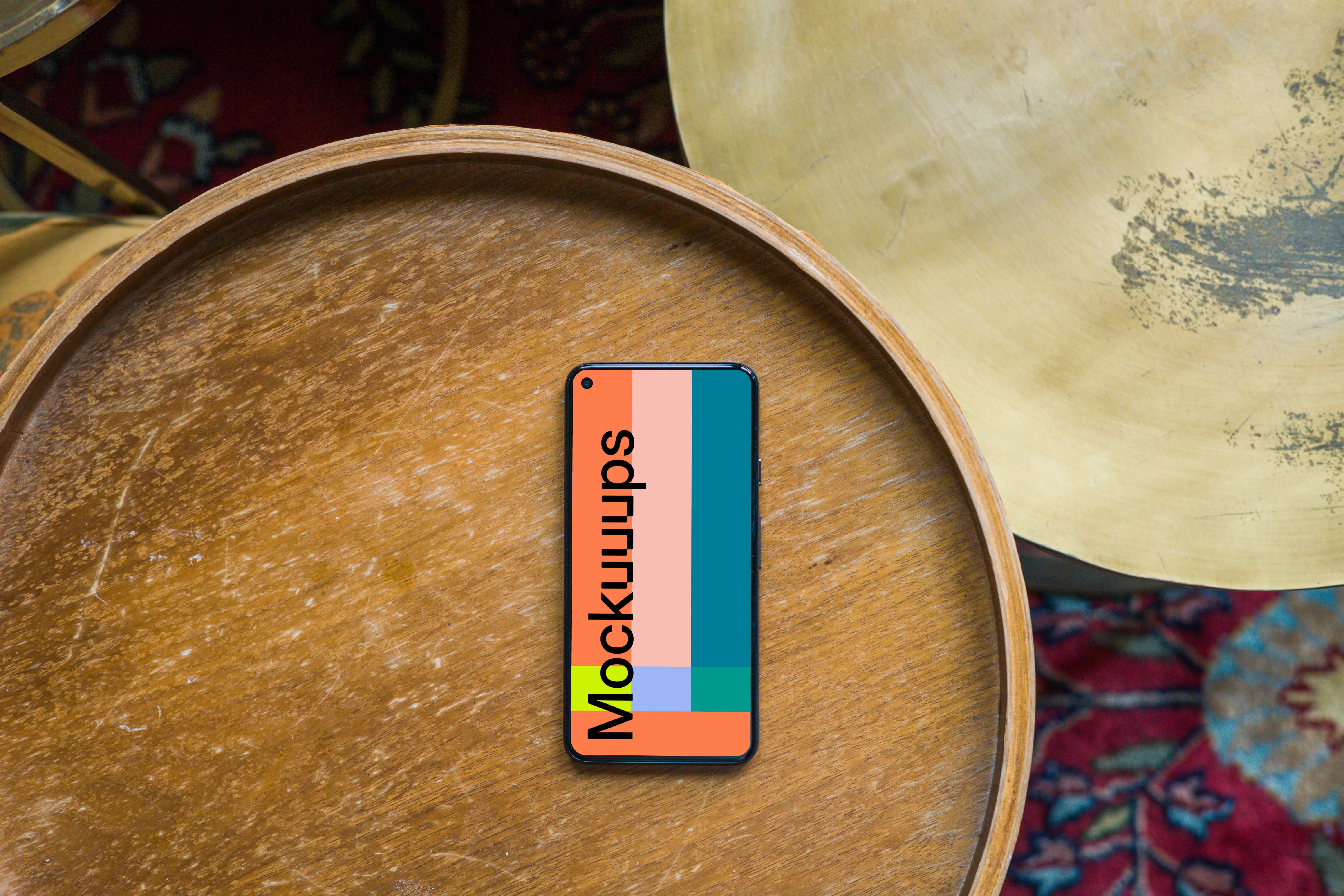 Pixel 5 mockup on a wooden barrel