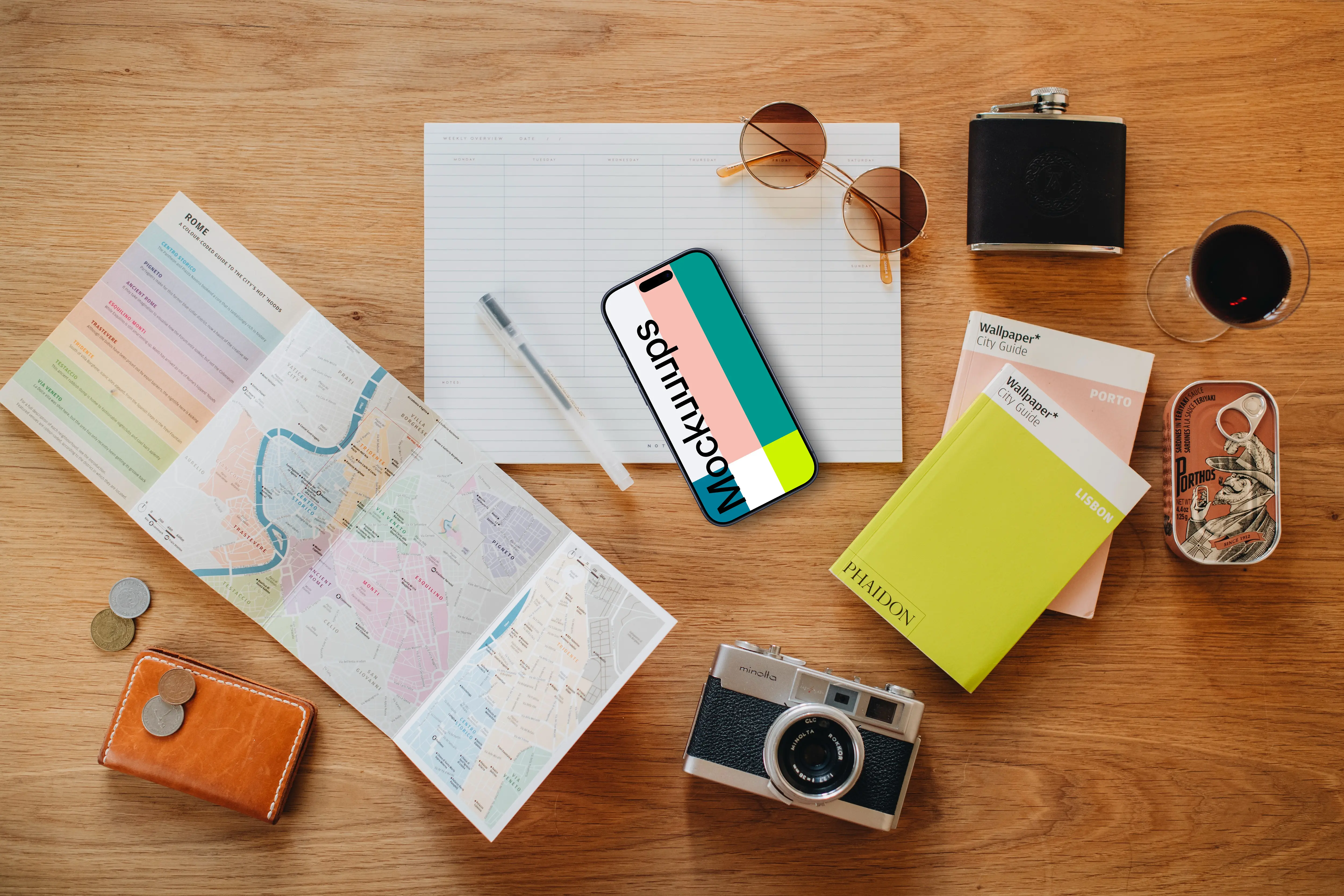 Planning a city trip with a smartphone mockup
