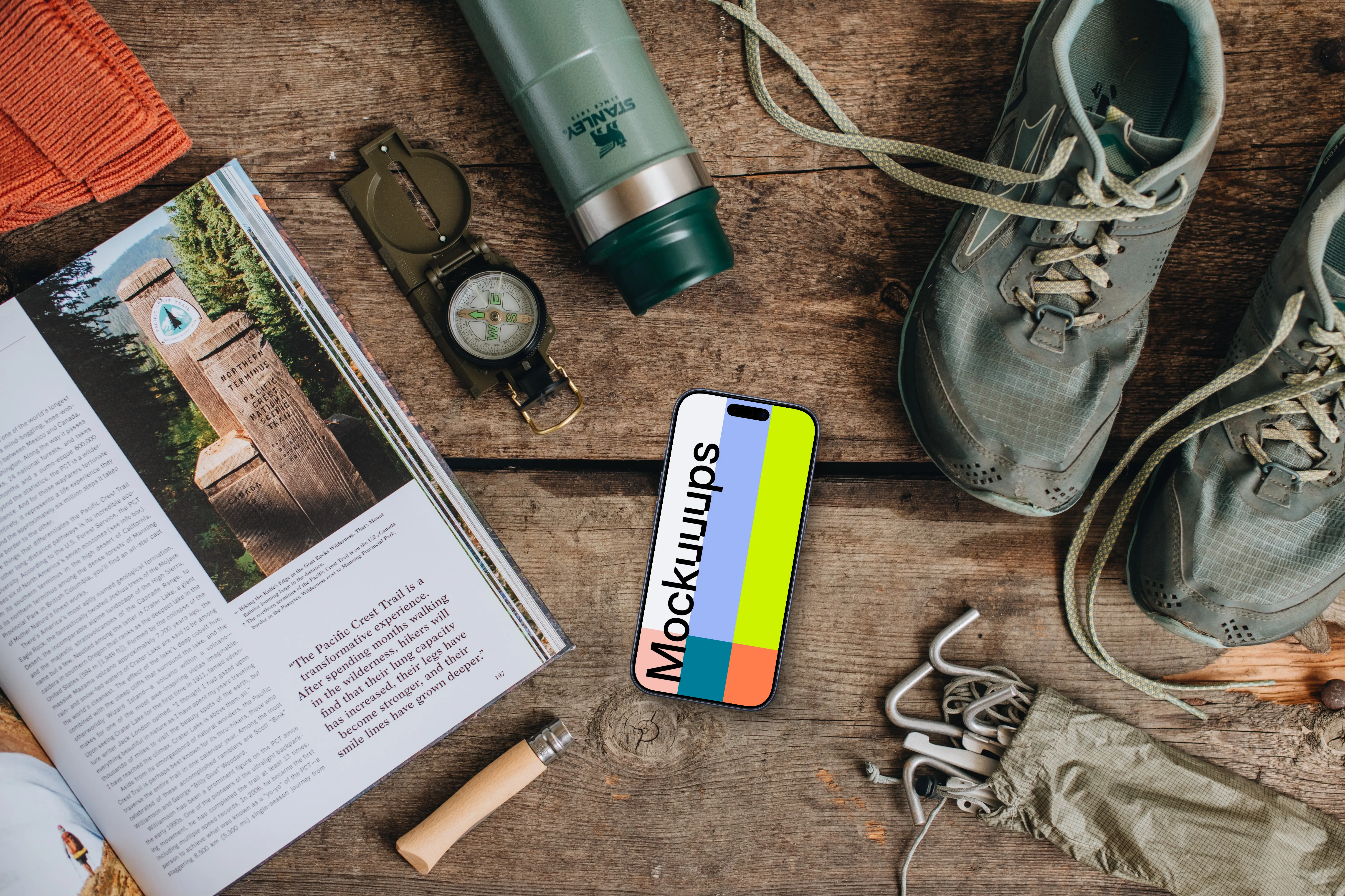 Reading and planning a hike smartphone mockup