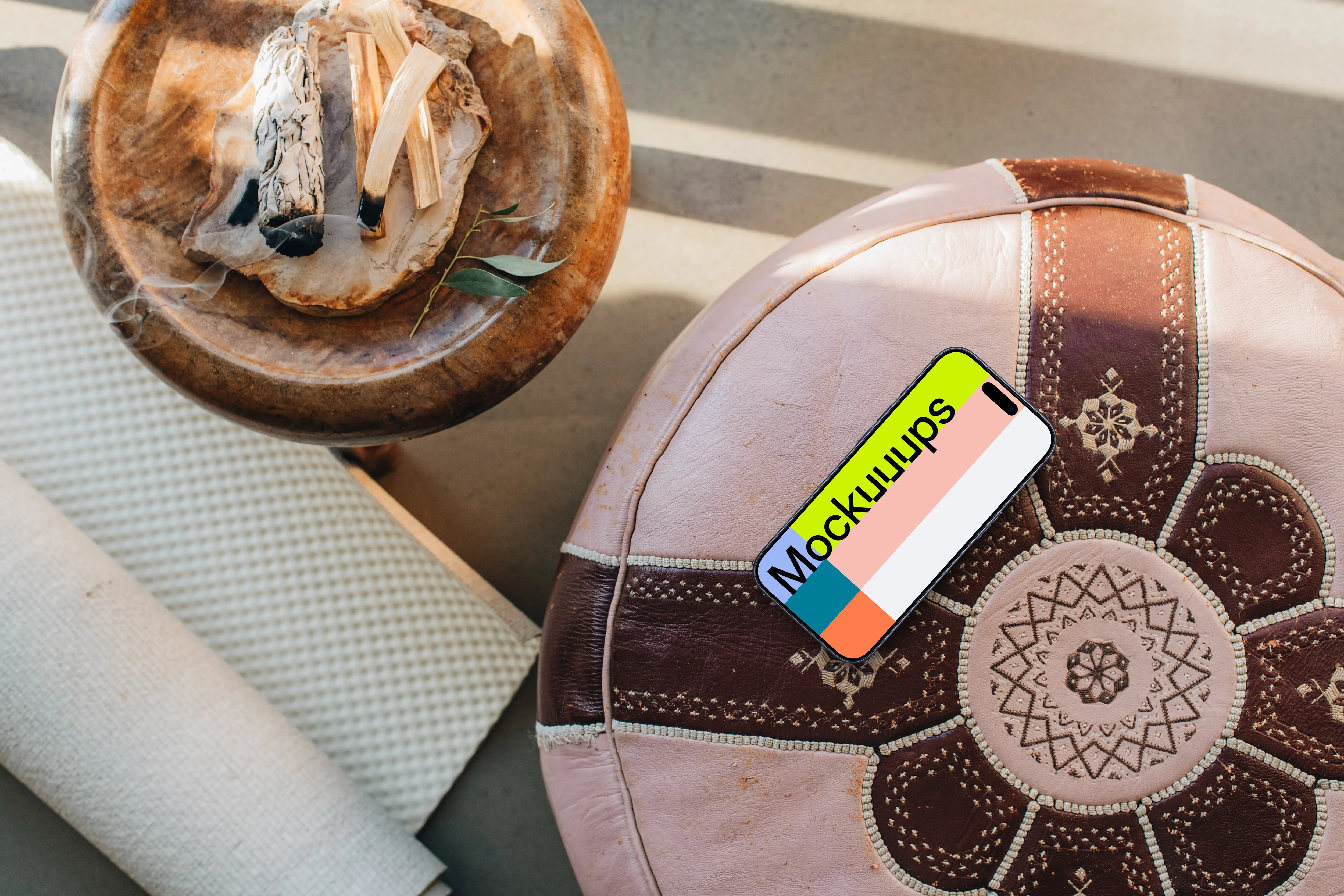 Relaxation spot including an iPhone mockup