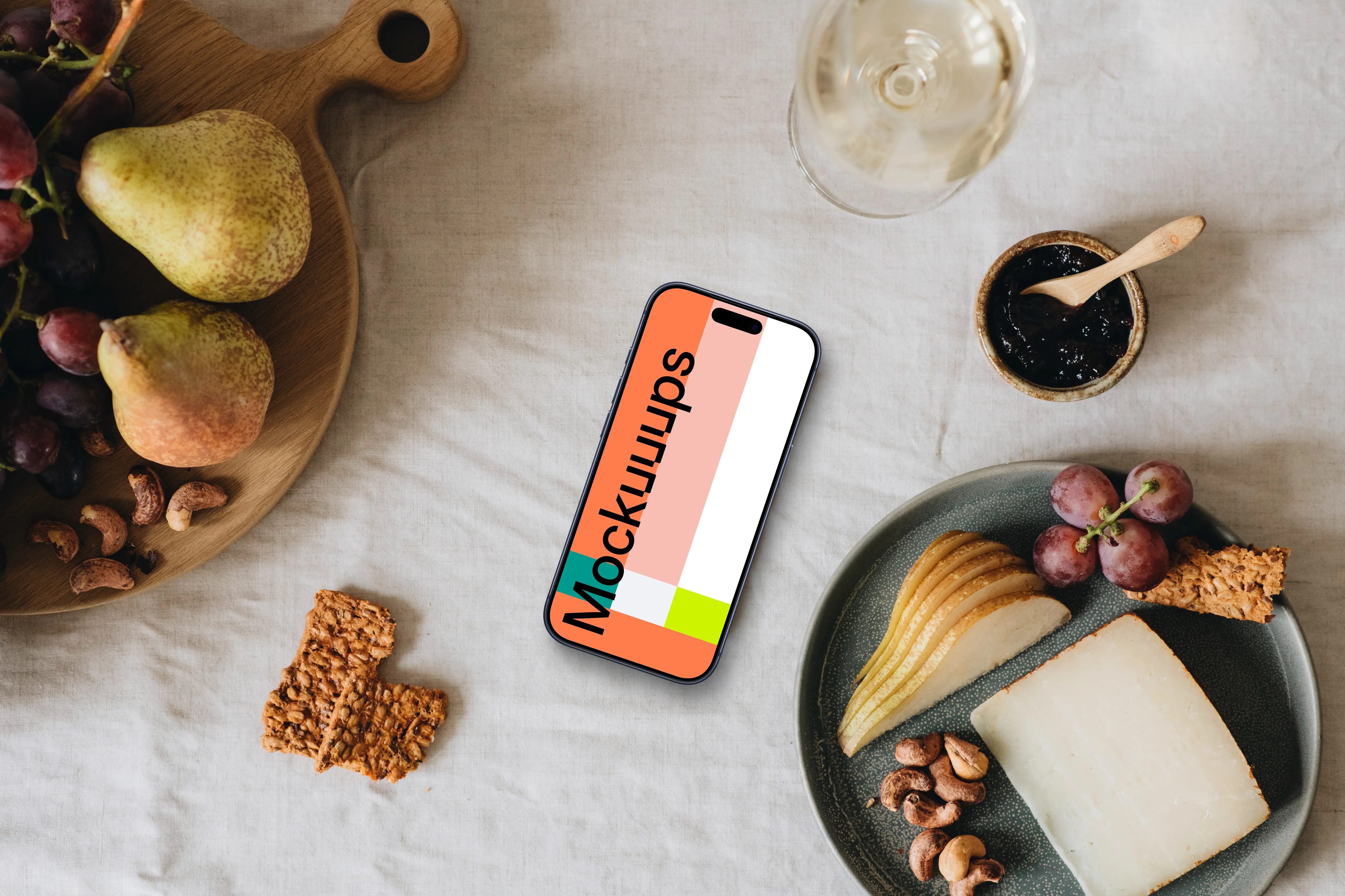 Relaxing breakfast moment including an iPhone mockup