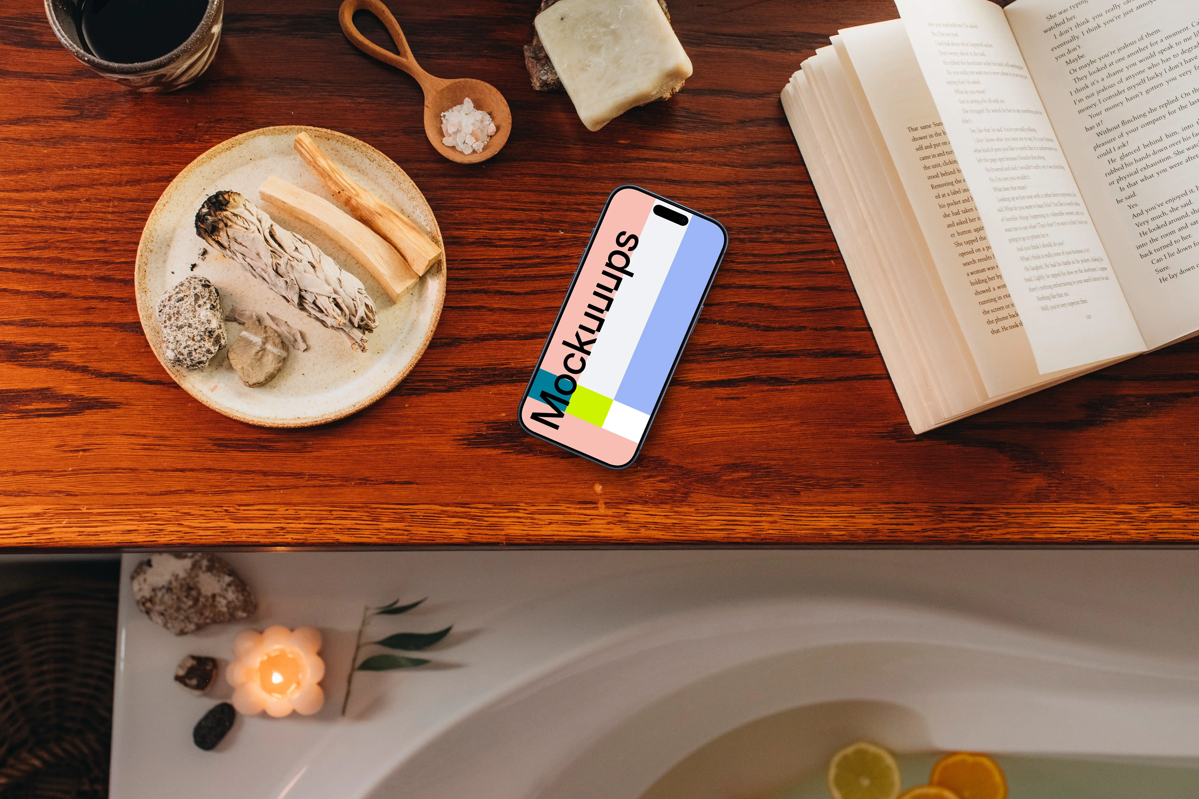 Self-care sanctuary including iPhone mockup