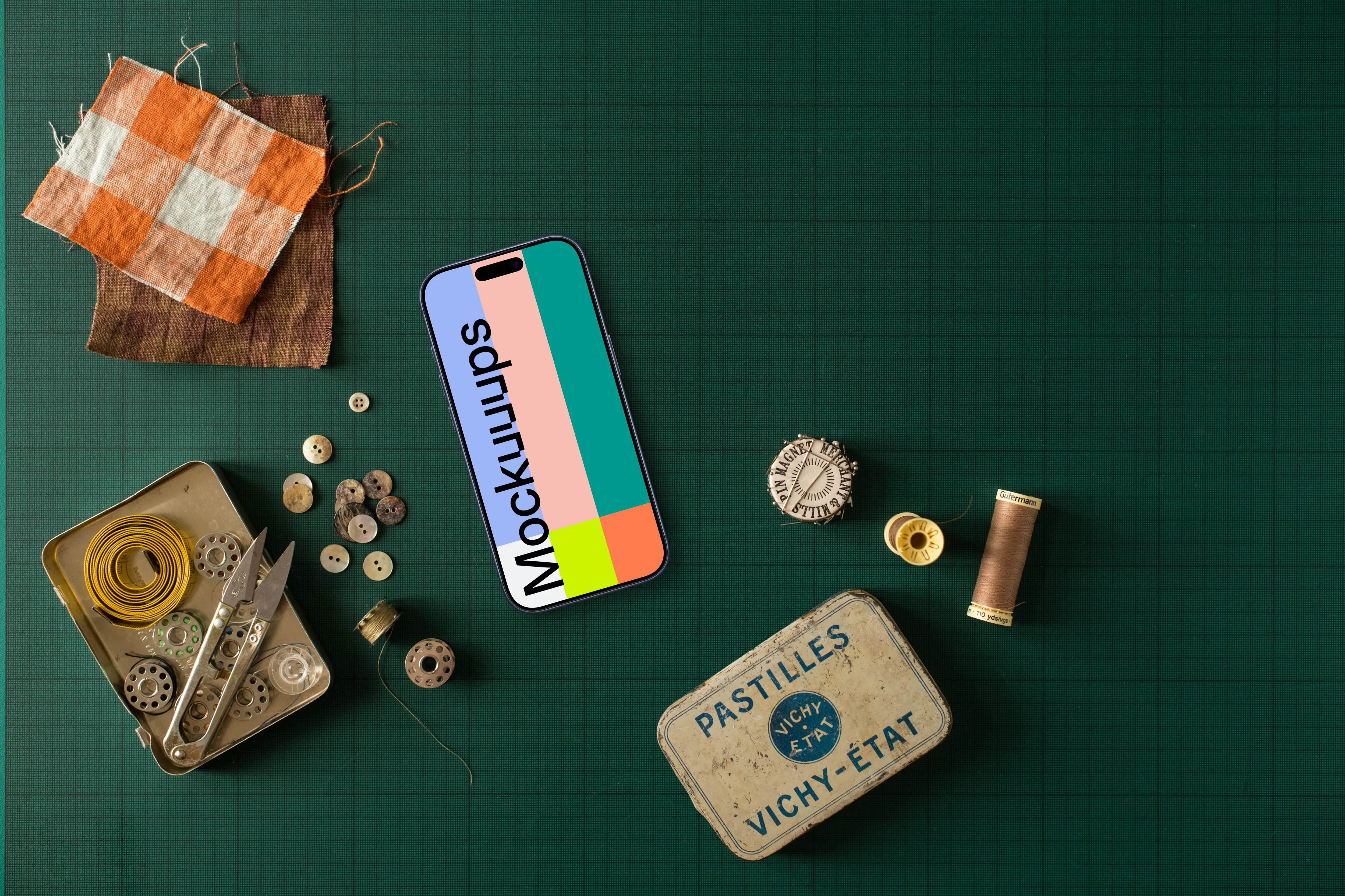 Smartphone mockup next to the fabric samples