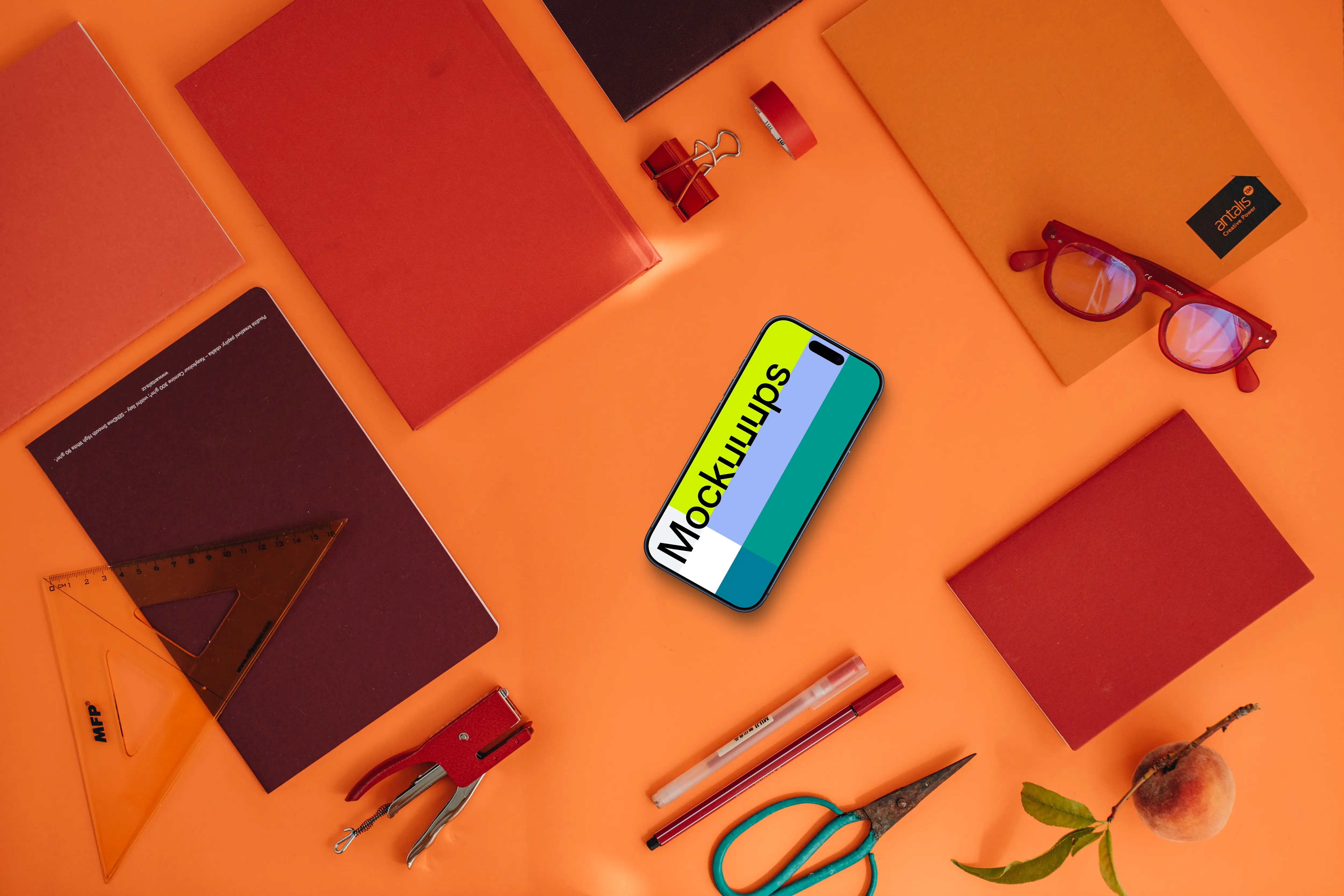 Smartphone mockup on the orange background