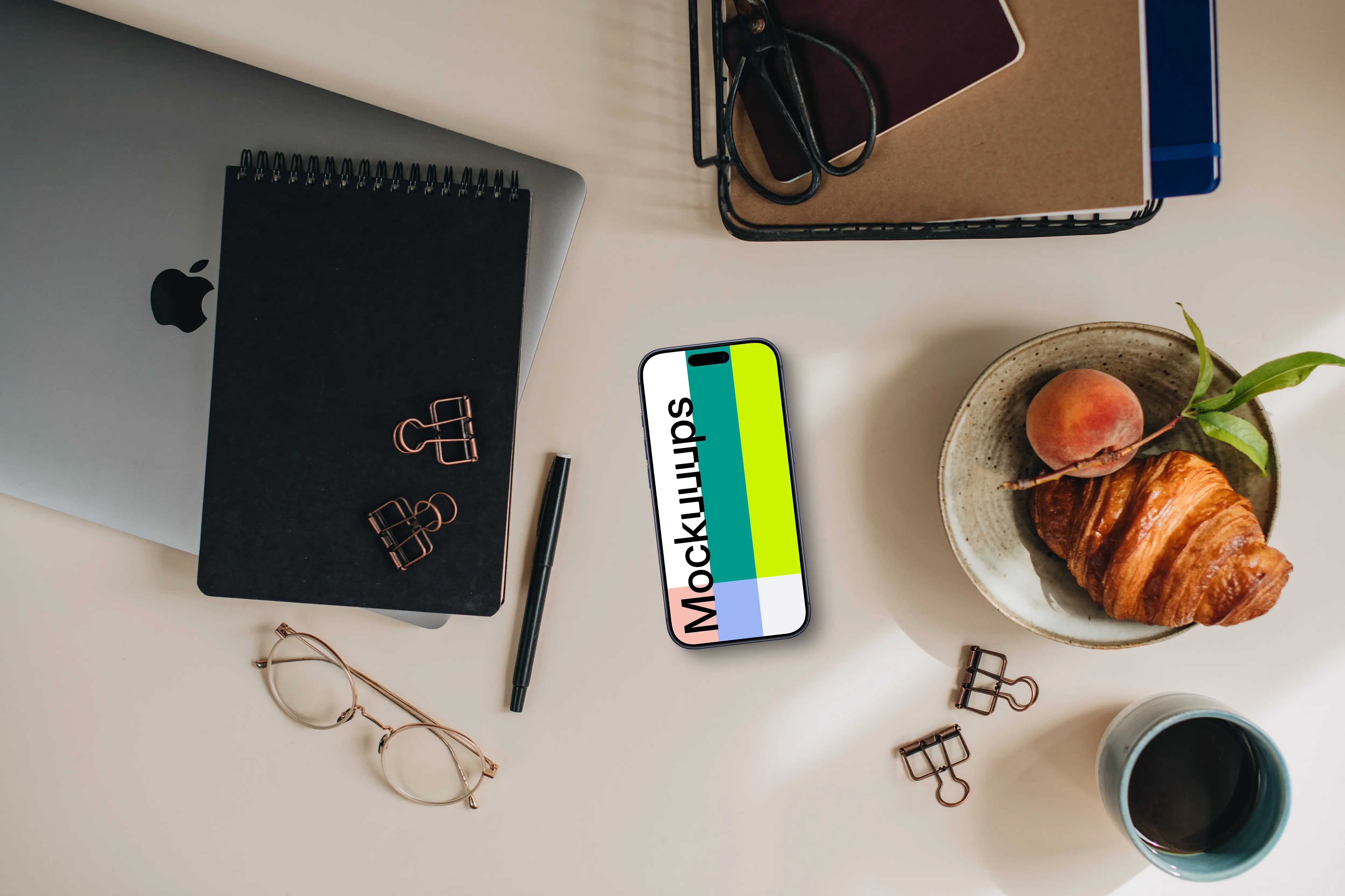 Smartphone mockup on the wooden desk