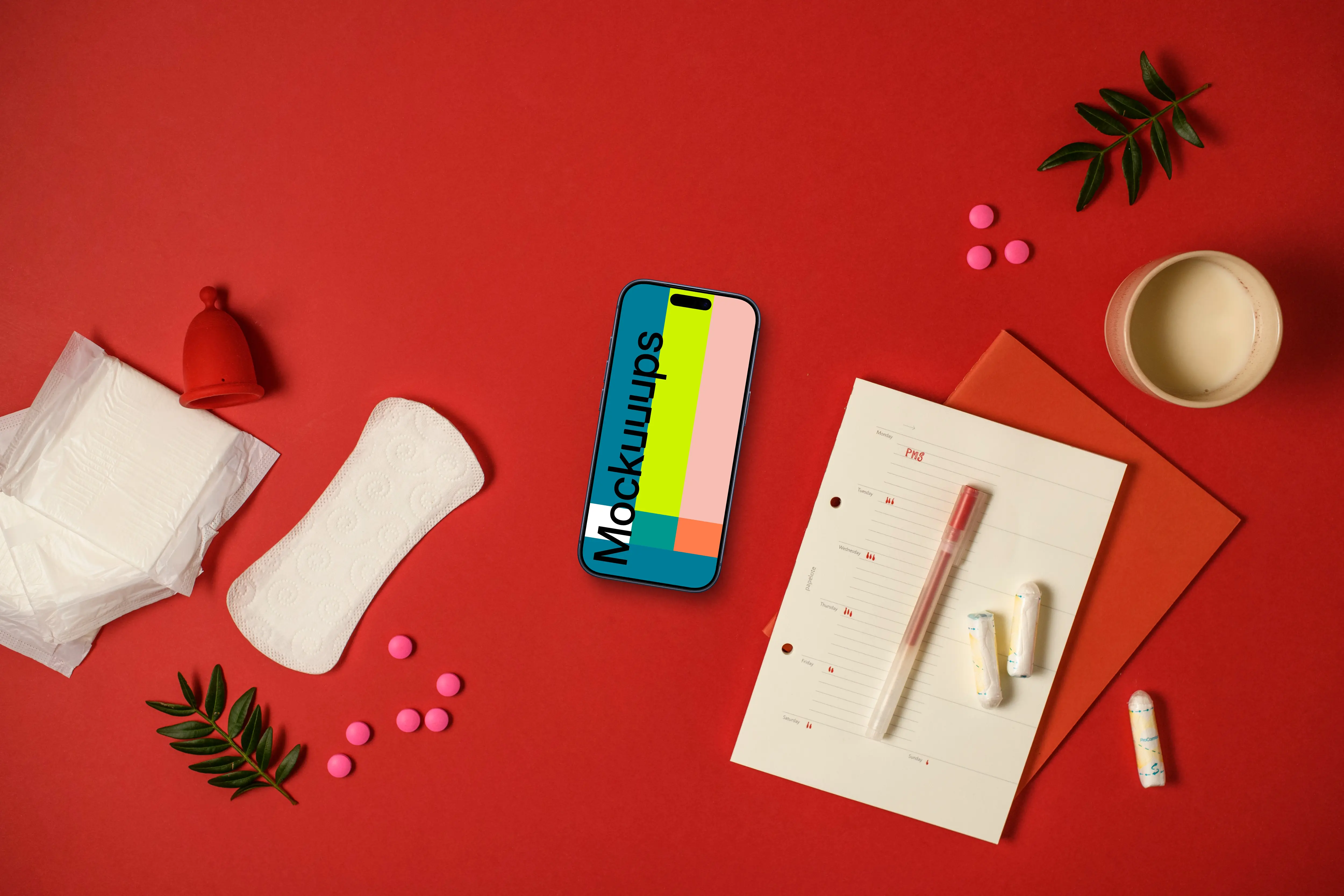 Smartphone mockup with a menstrual cycle journal