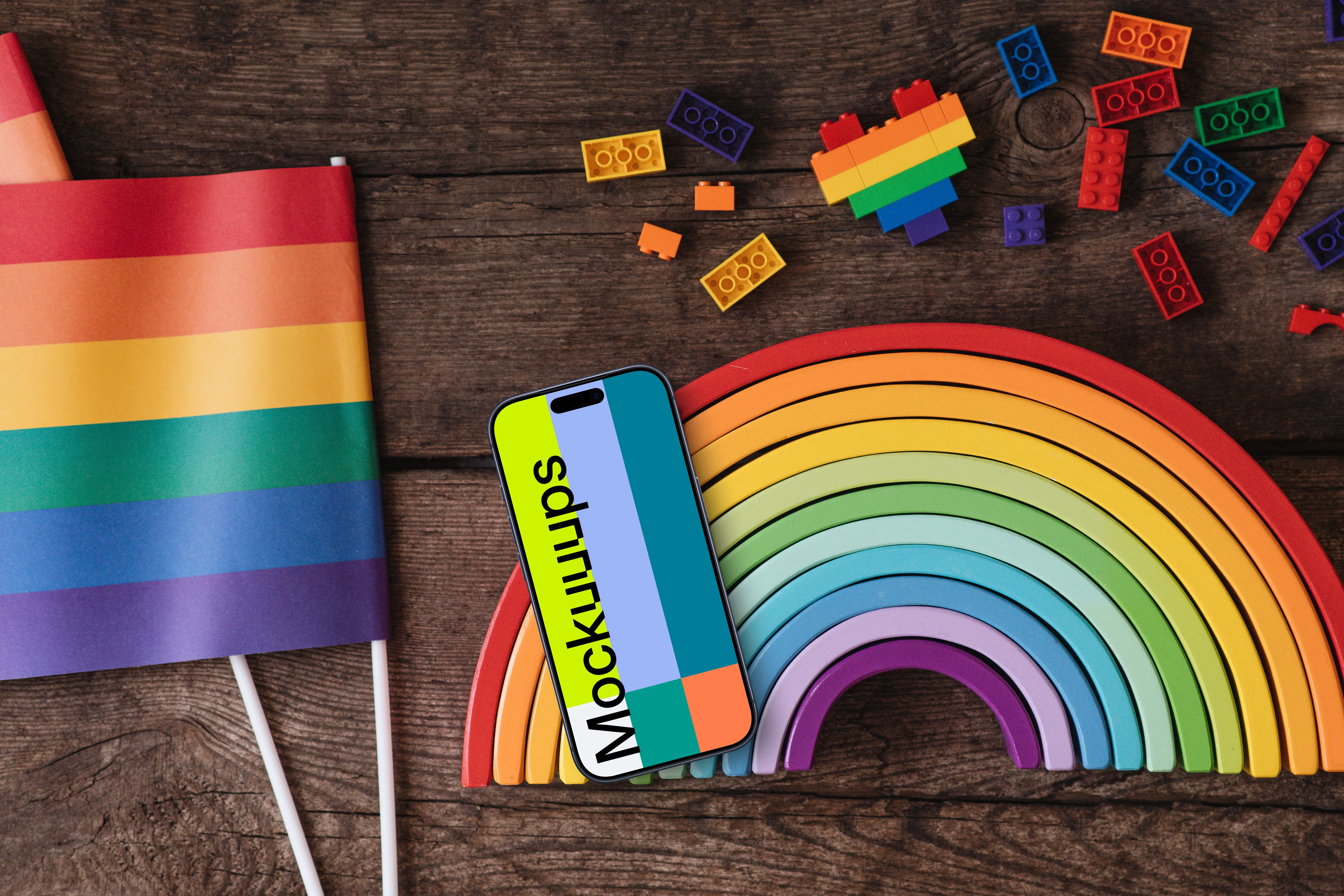 Smartphone mockup with a rainbow