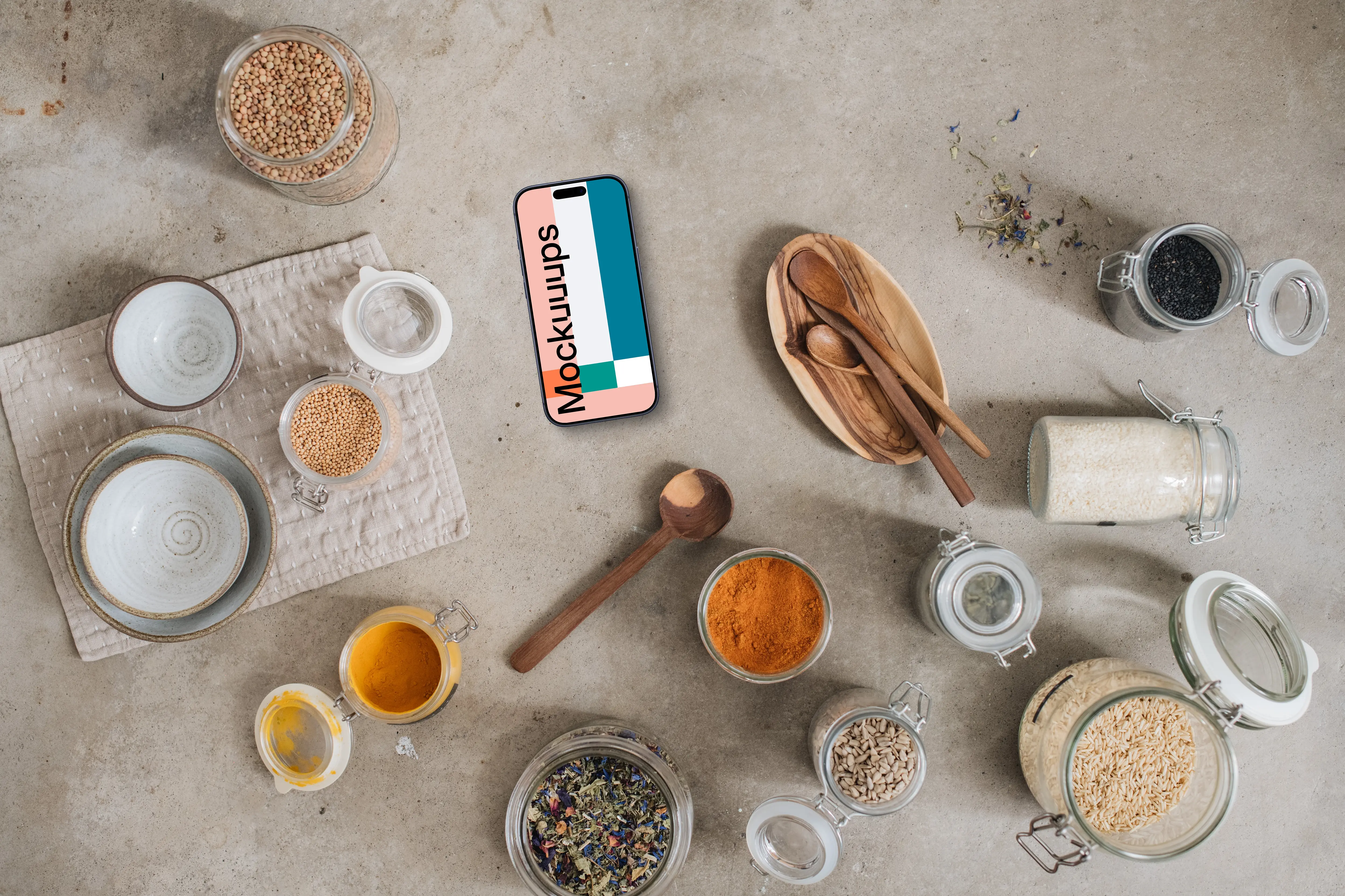 Smartphone mockup with cooking accessories
