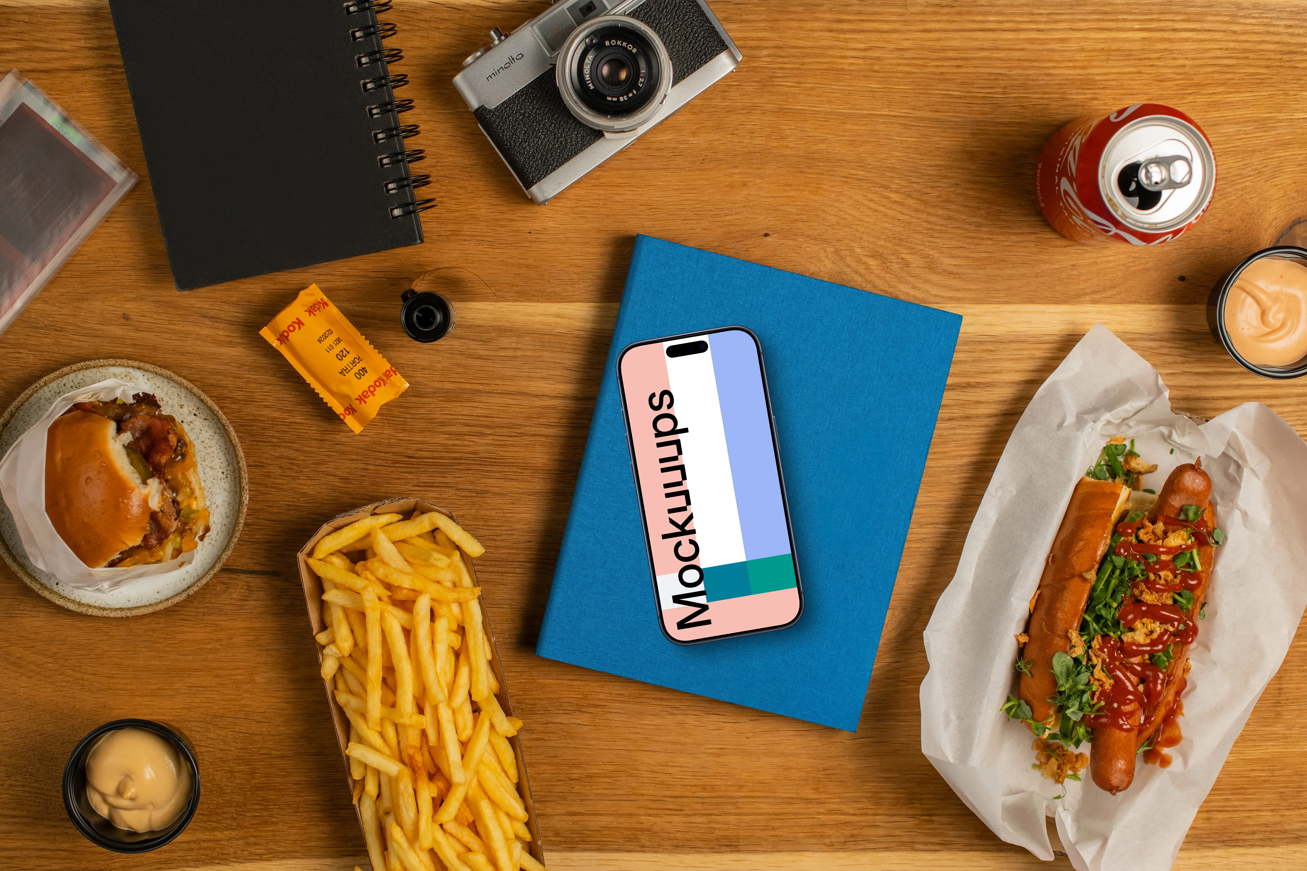 Smartphone mockup with fast food