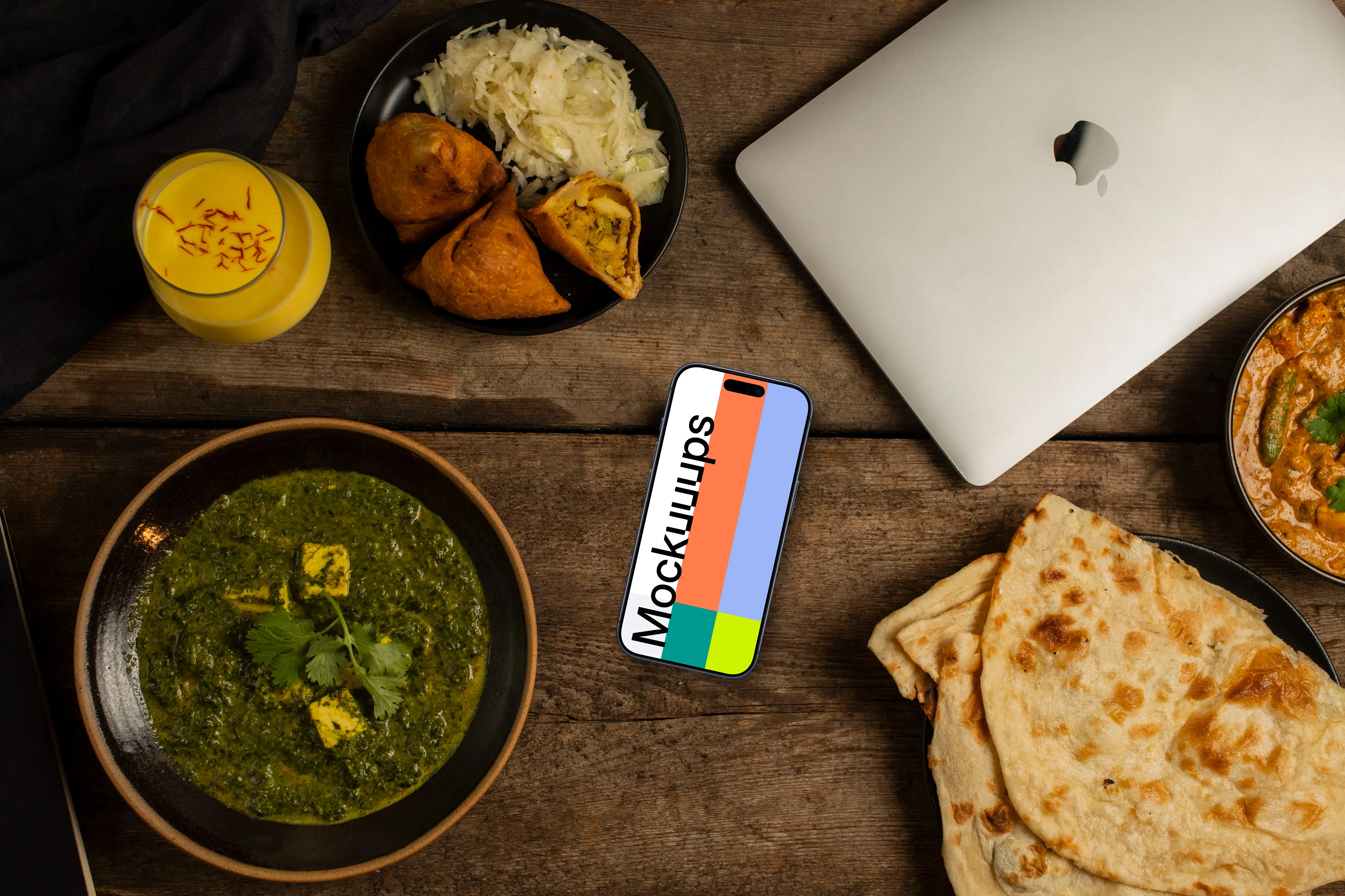 Smartphone mockup with Indian food