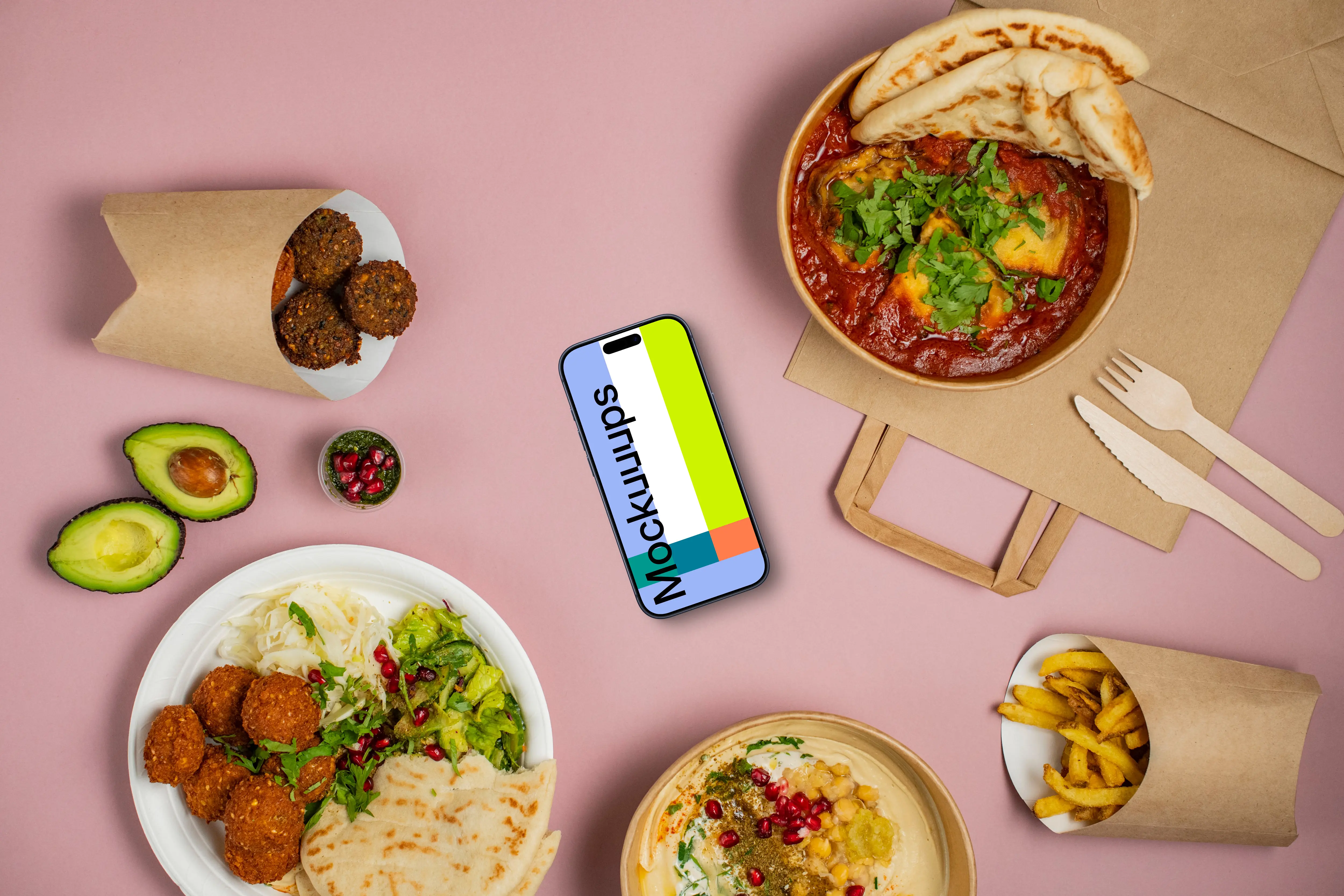 Smartphone mockup with middle eastern food