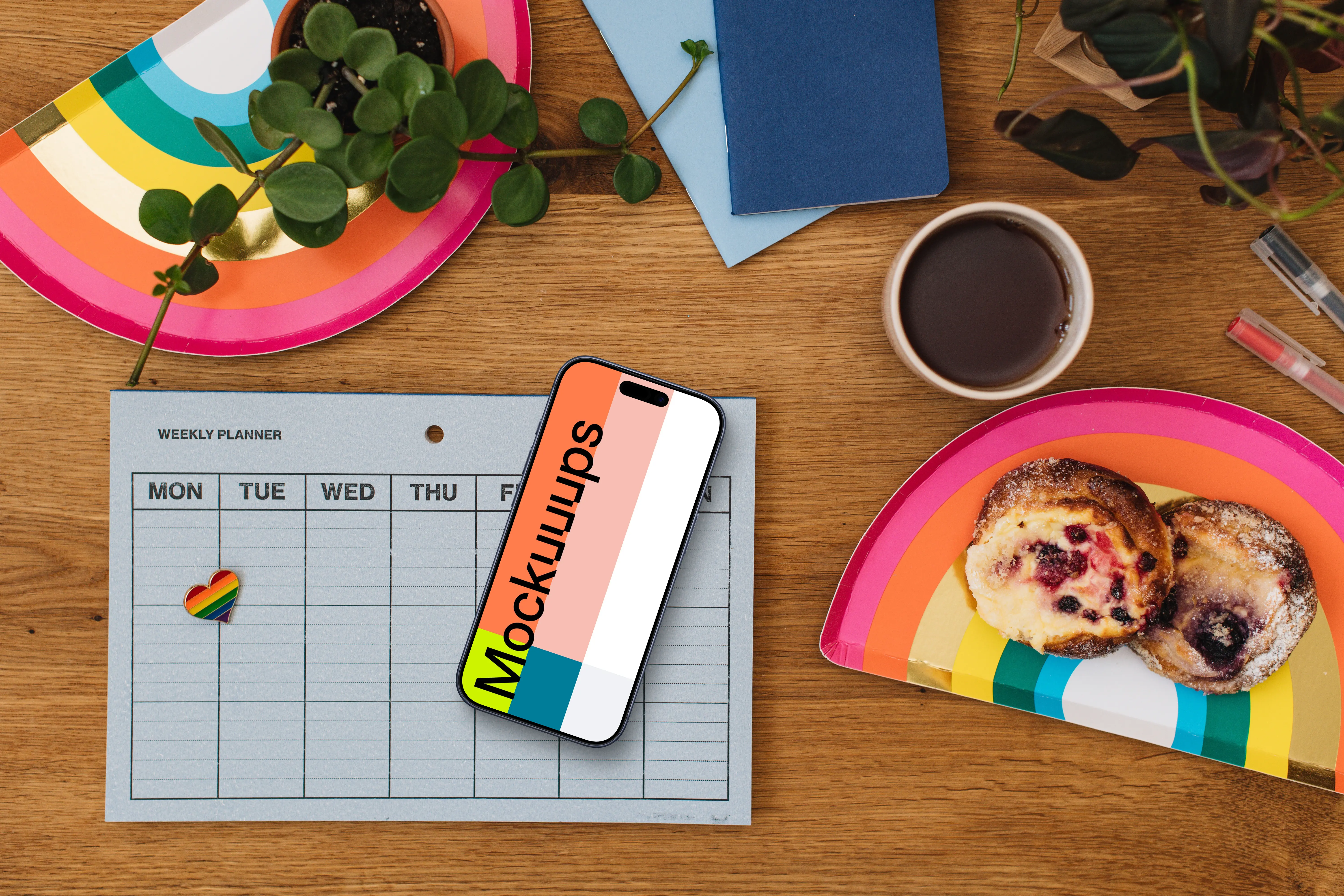 Smartphone mockup with pride week planning in progress