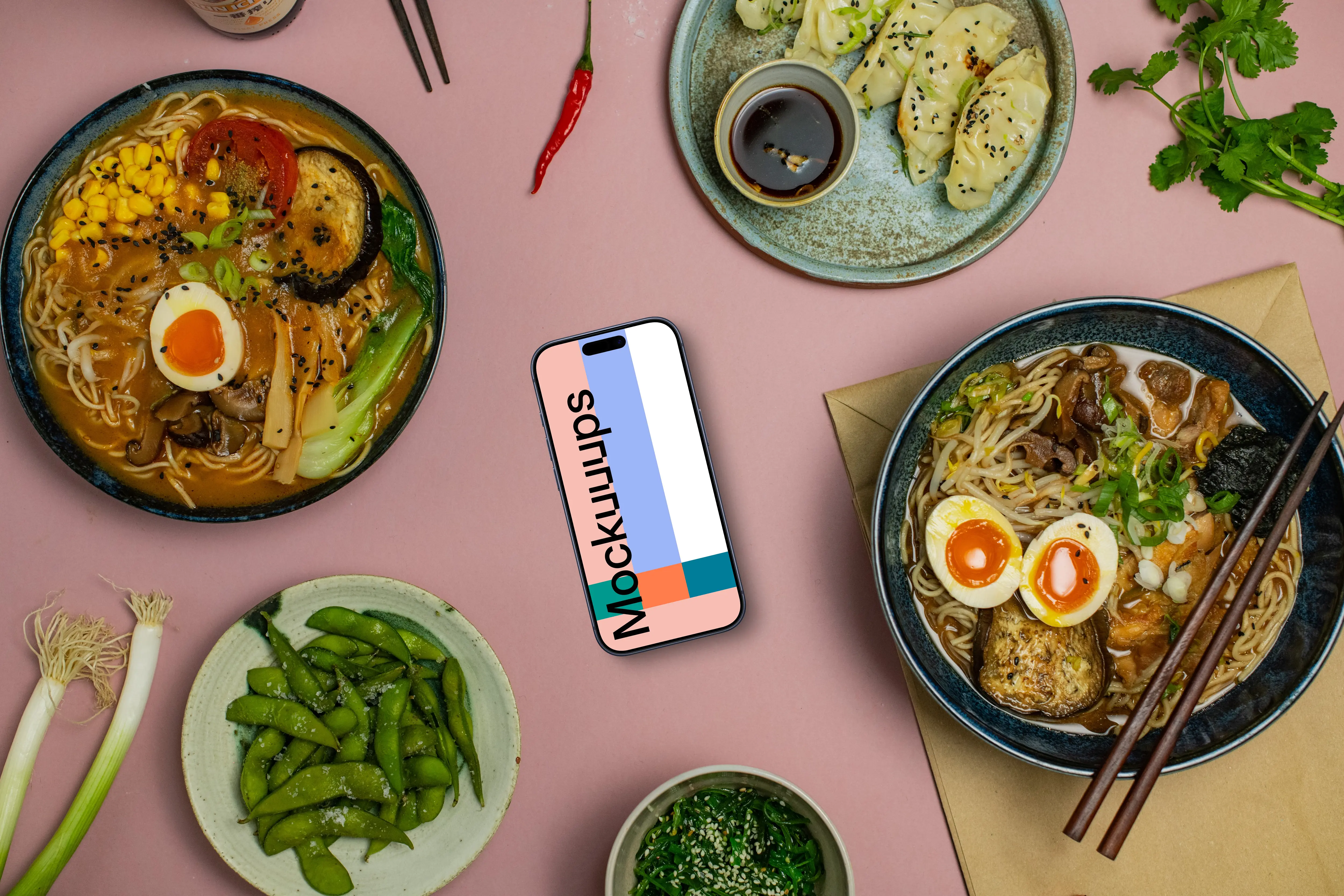 Smartphone mockup with ramen