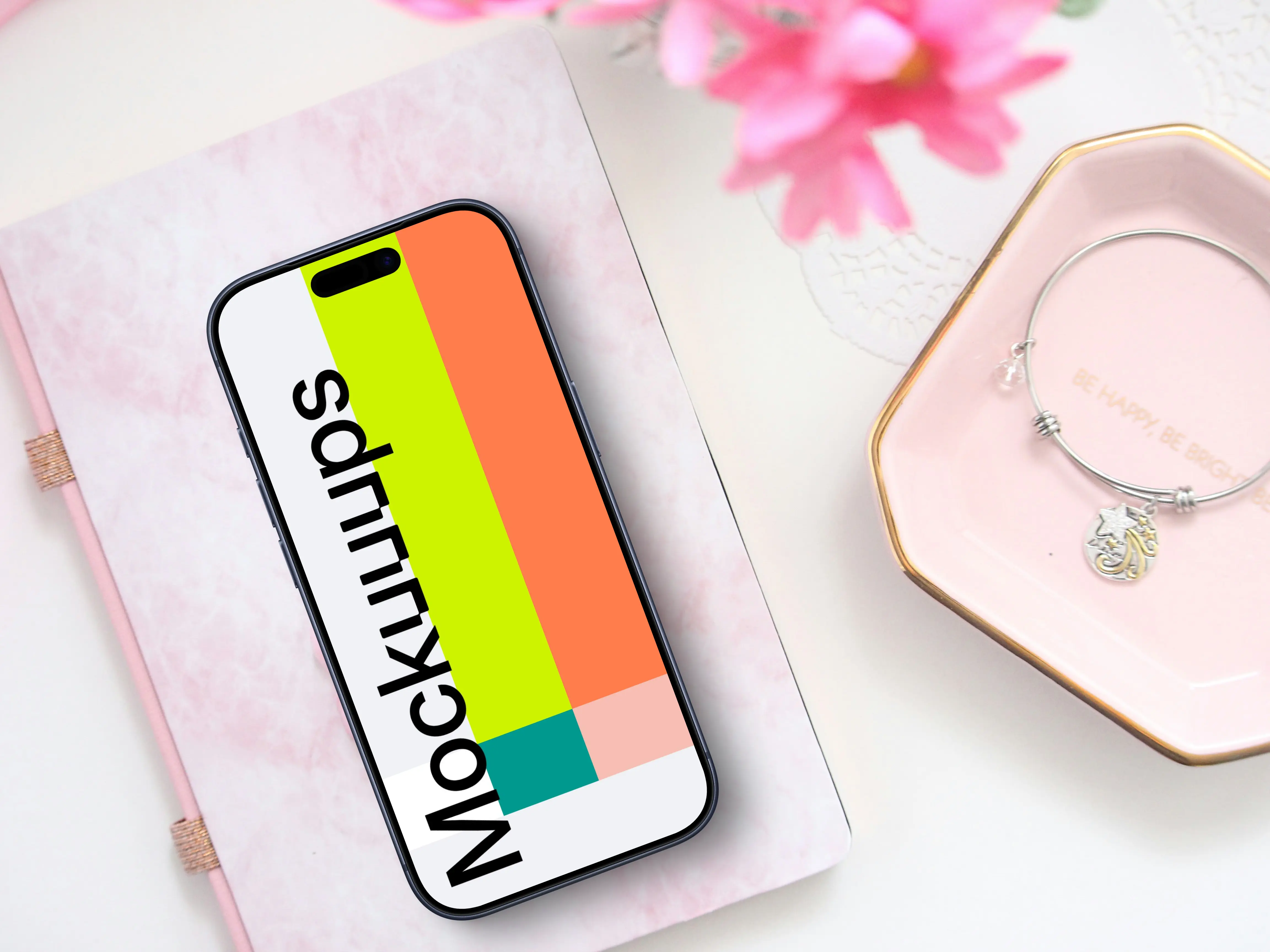 Smartphone mockup with subtle pink elements