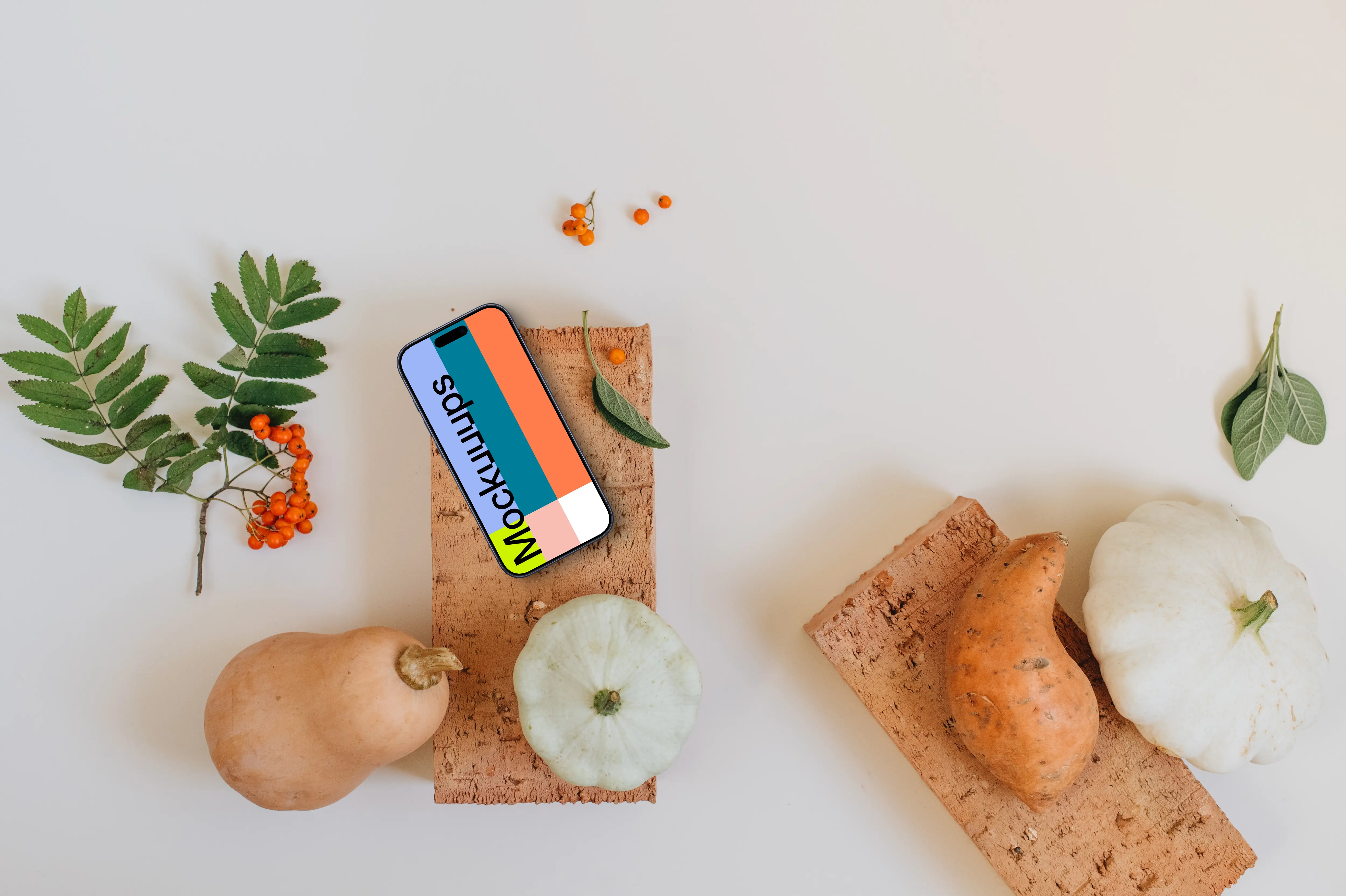Smartphone mockup with vegetables on the side