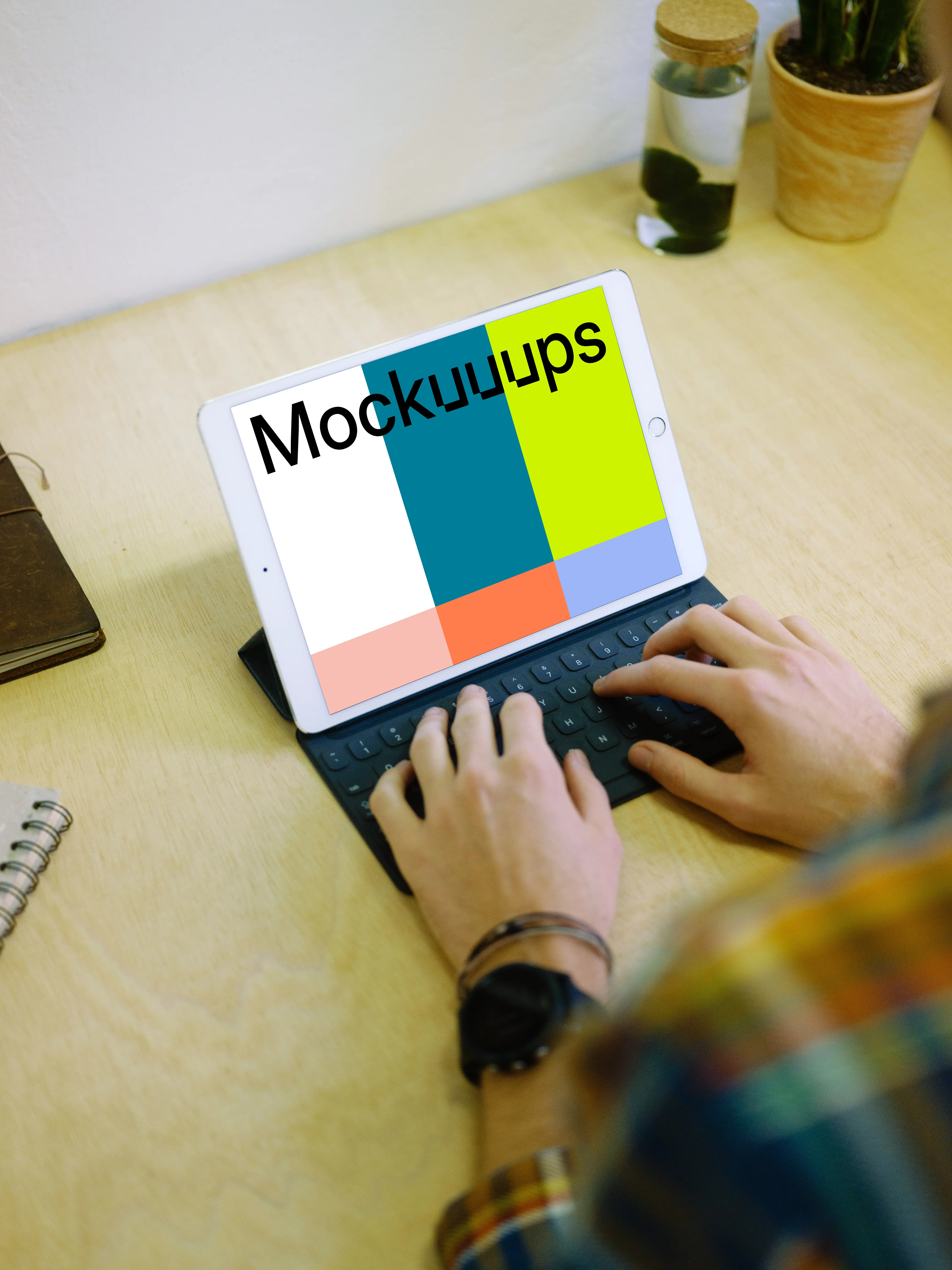 Typing on iPad Pro mockup with keyboard