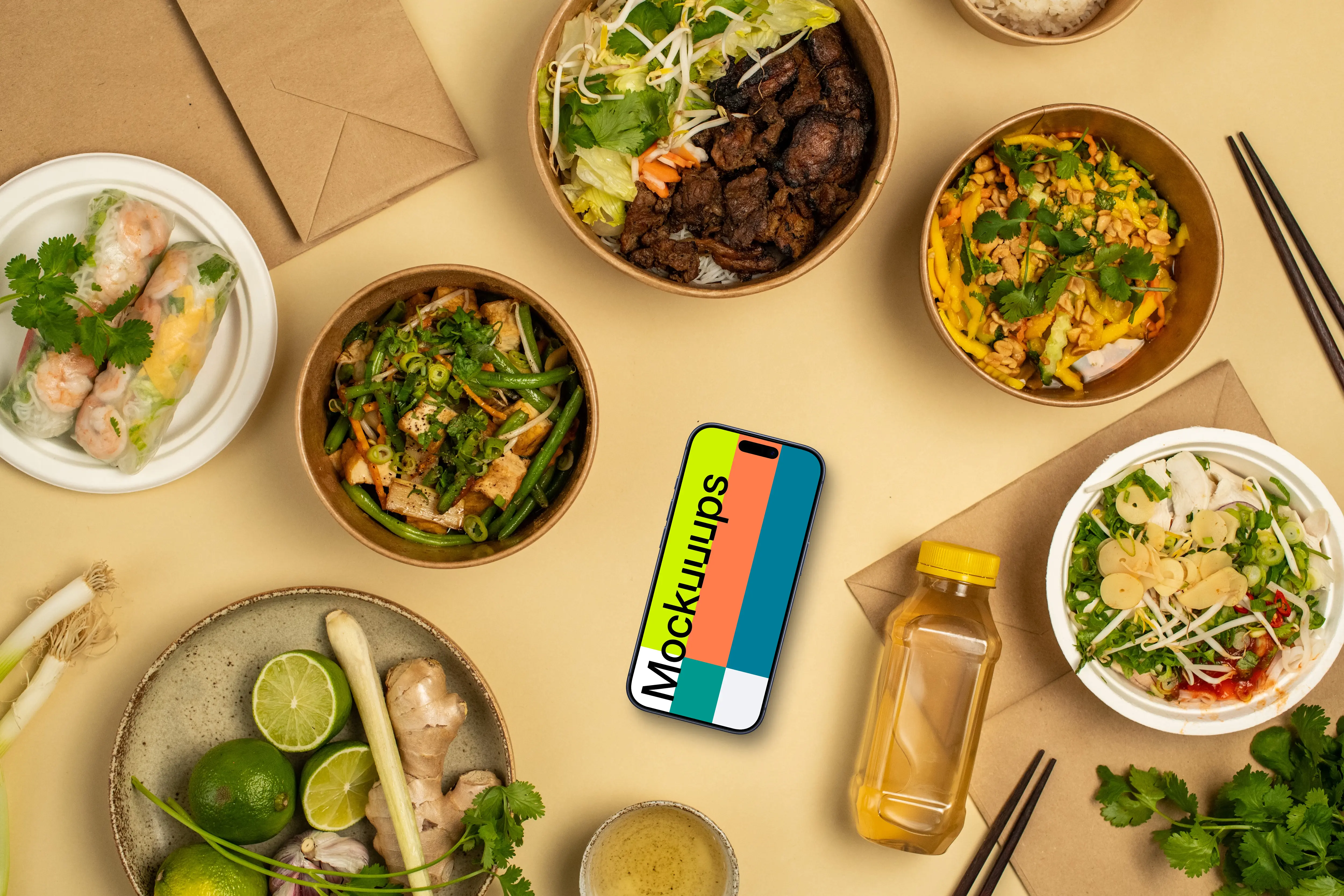 Vietnamese food around Smartphone mockup