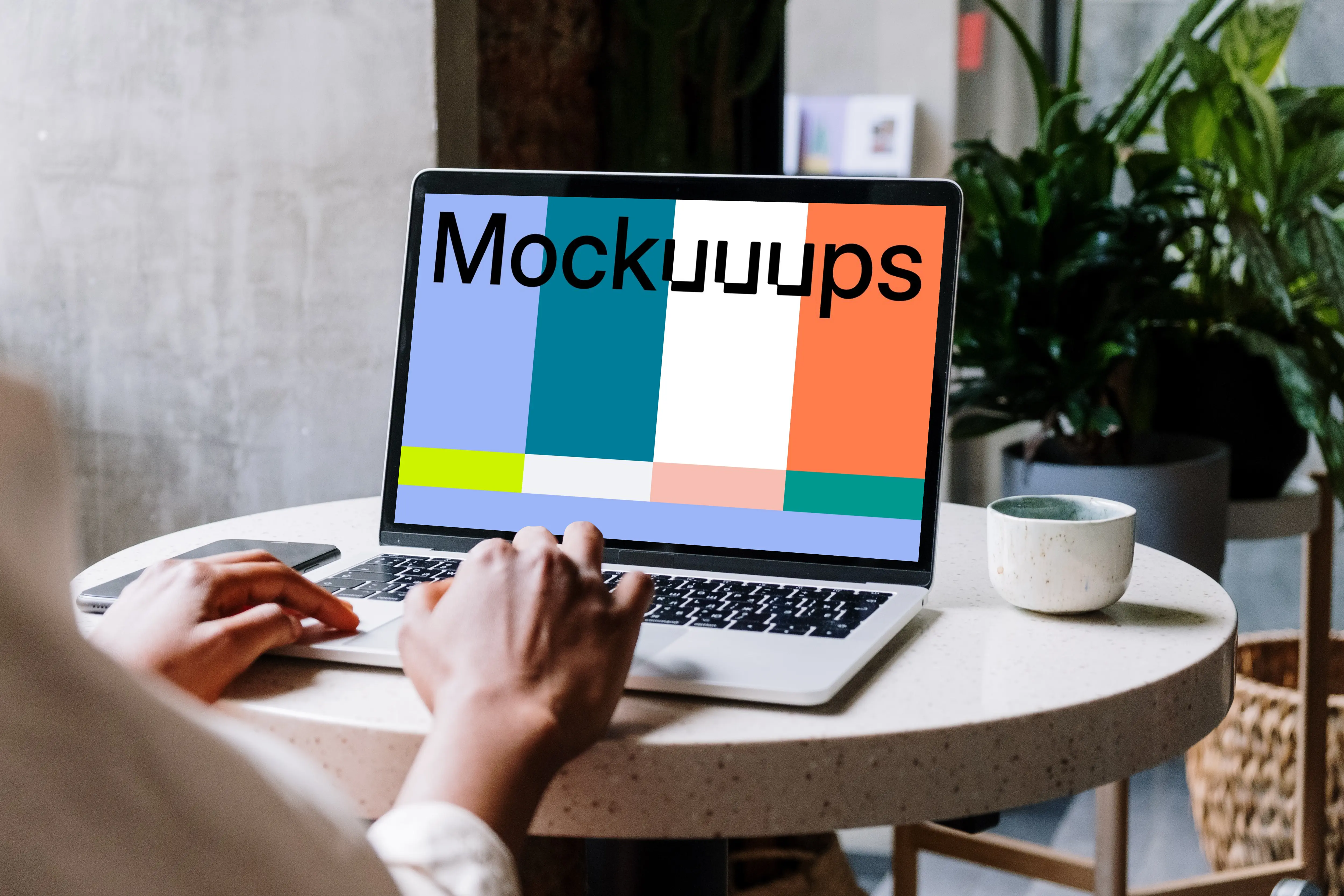 White MacBook mockup close up  on the table