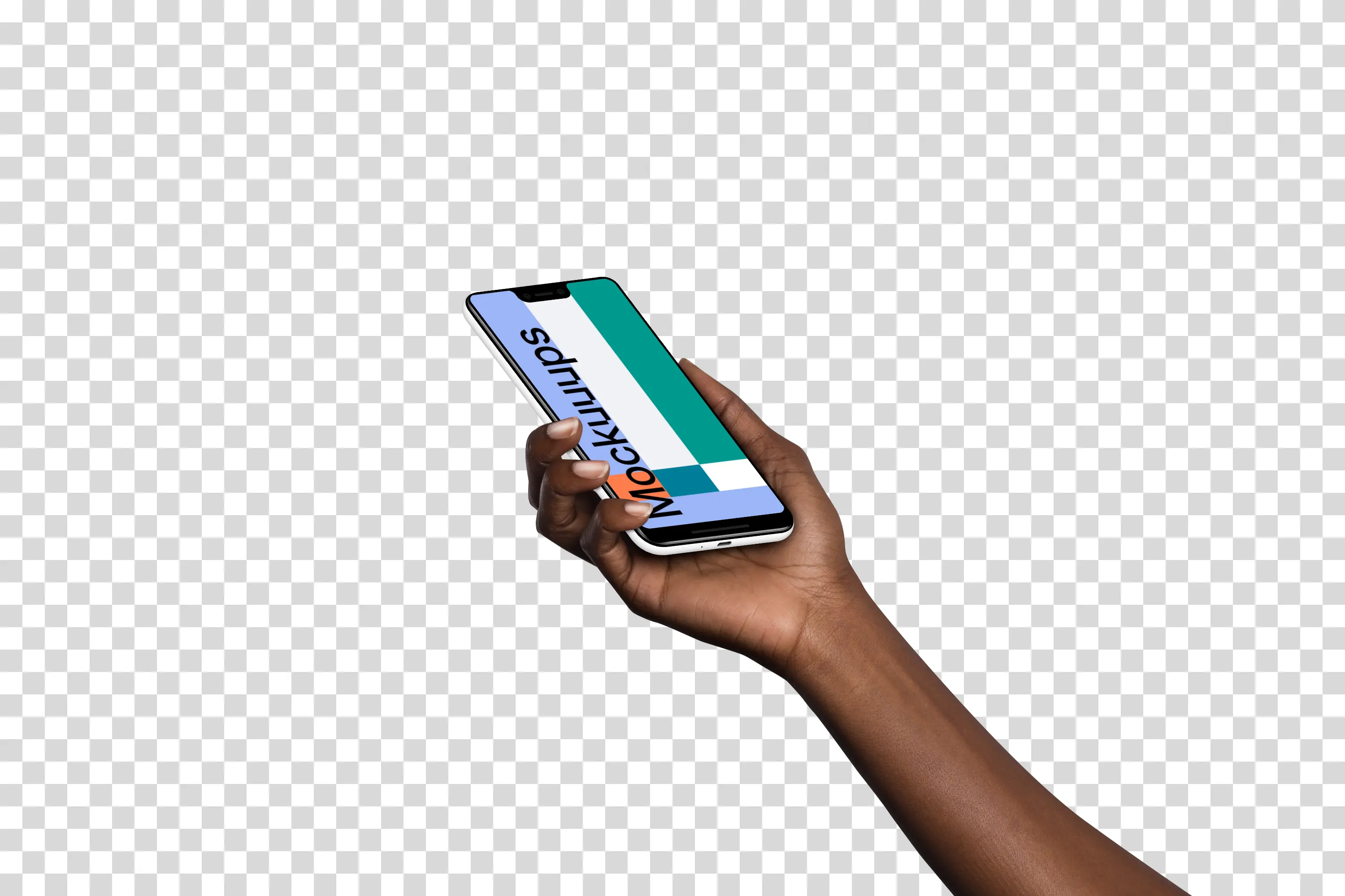 Woman holding Google Pixel 3 XL mockup (Perspective - Transparent)