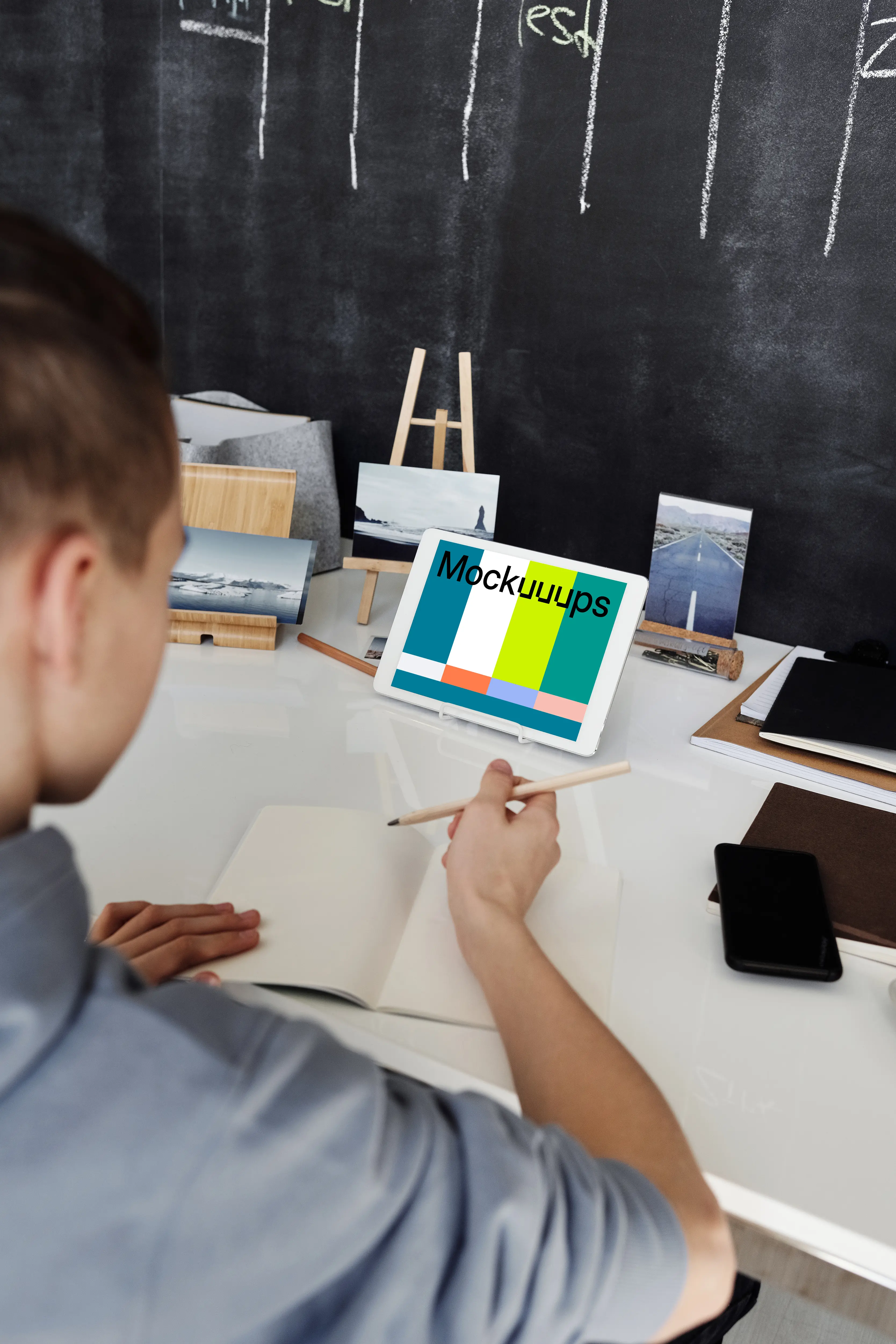Young boy using tablet mockup