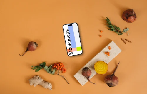 Autumn mockup scene with a smartphone