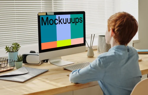 Child using computer mockup
