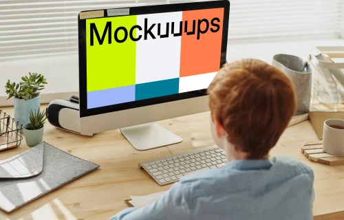 Child working on computer mockup