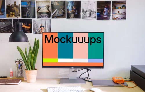 Free Clean desk with Dell display mockup