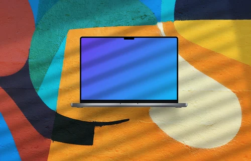 Computer mockup on abstract background