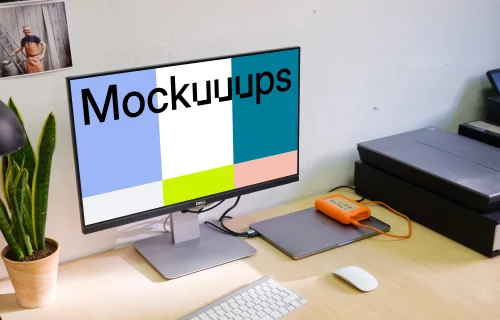 Dell display mockup on clean modern desk