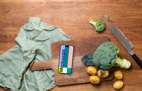 Fresh vegetables with iPhone mockup