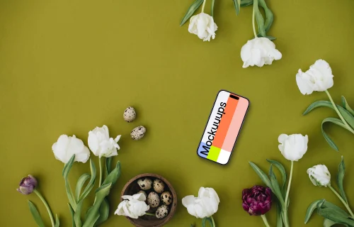 Green smartphone mockup for the Easter season