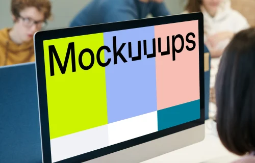 iMac mockup on a table in an office