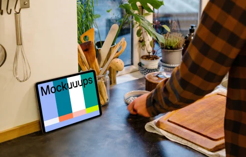 iPad Air mockup placed on a kitchen table