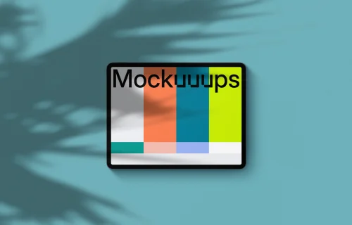 iPad Pro mockup on blue background (Landscape - Shadow 2)