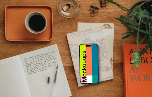 iPhone mockup in the aesthetic journaling setup