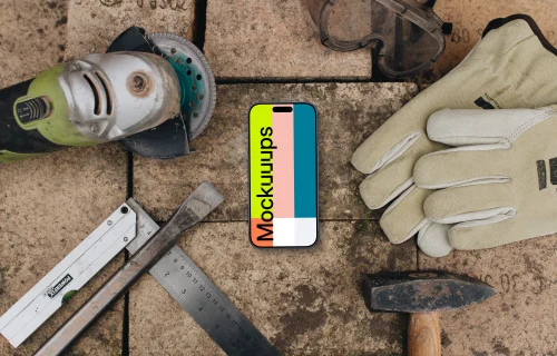iPhone mockup in the center of the workshop